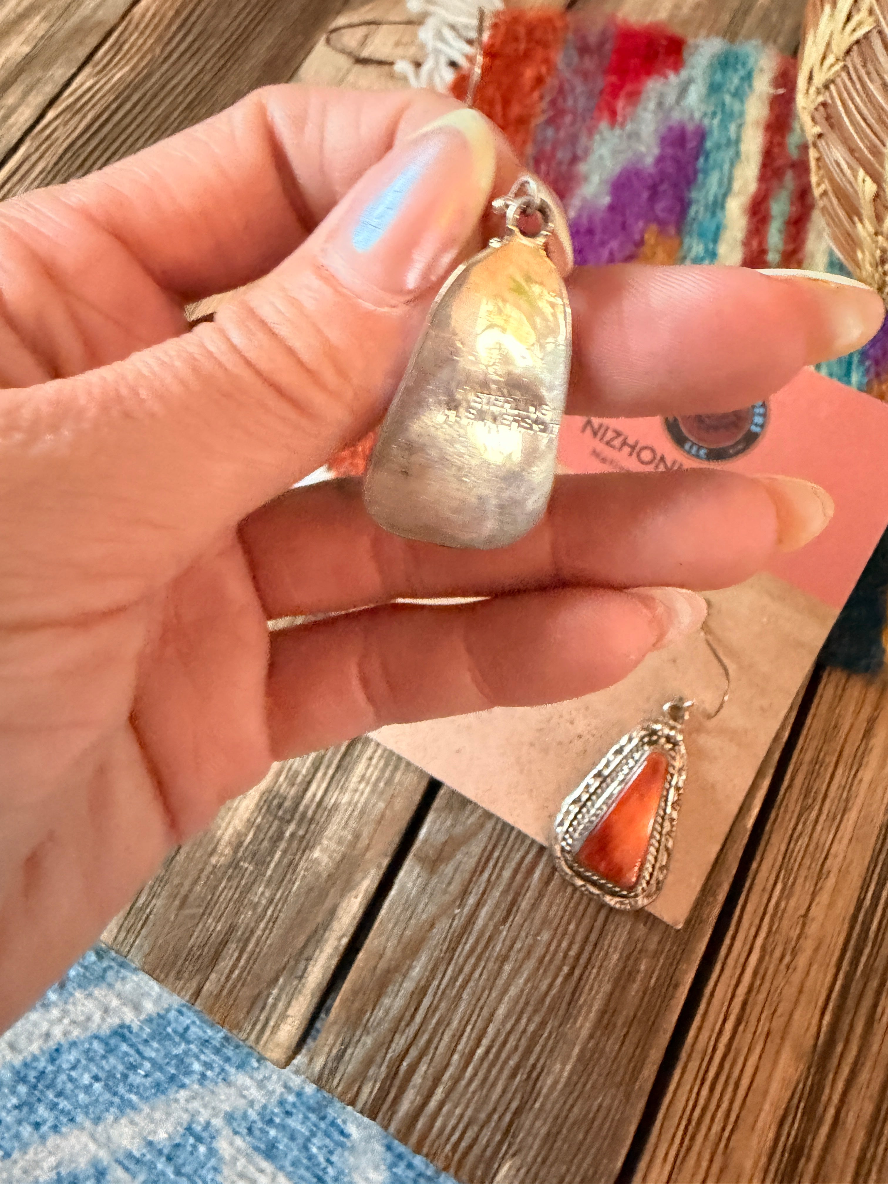 Handcrafted Orange Spiny And Sterling Silver Dangle Earrings