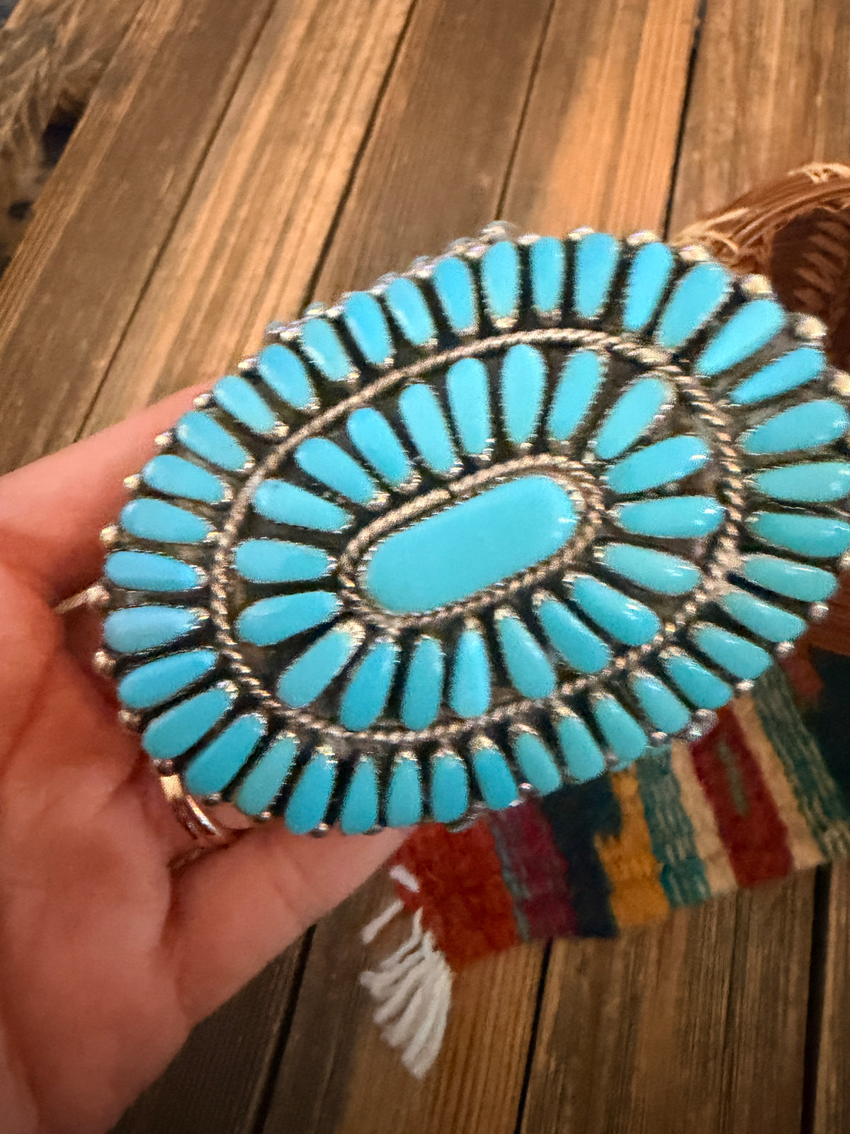 Handcrafted Old Pawn Sterling Silver & Turquoise Cuff Bracelet