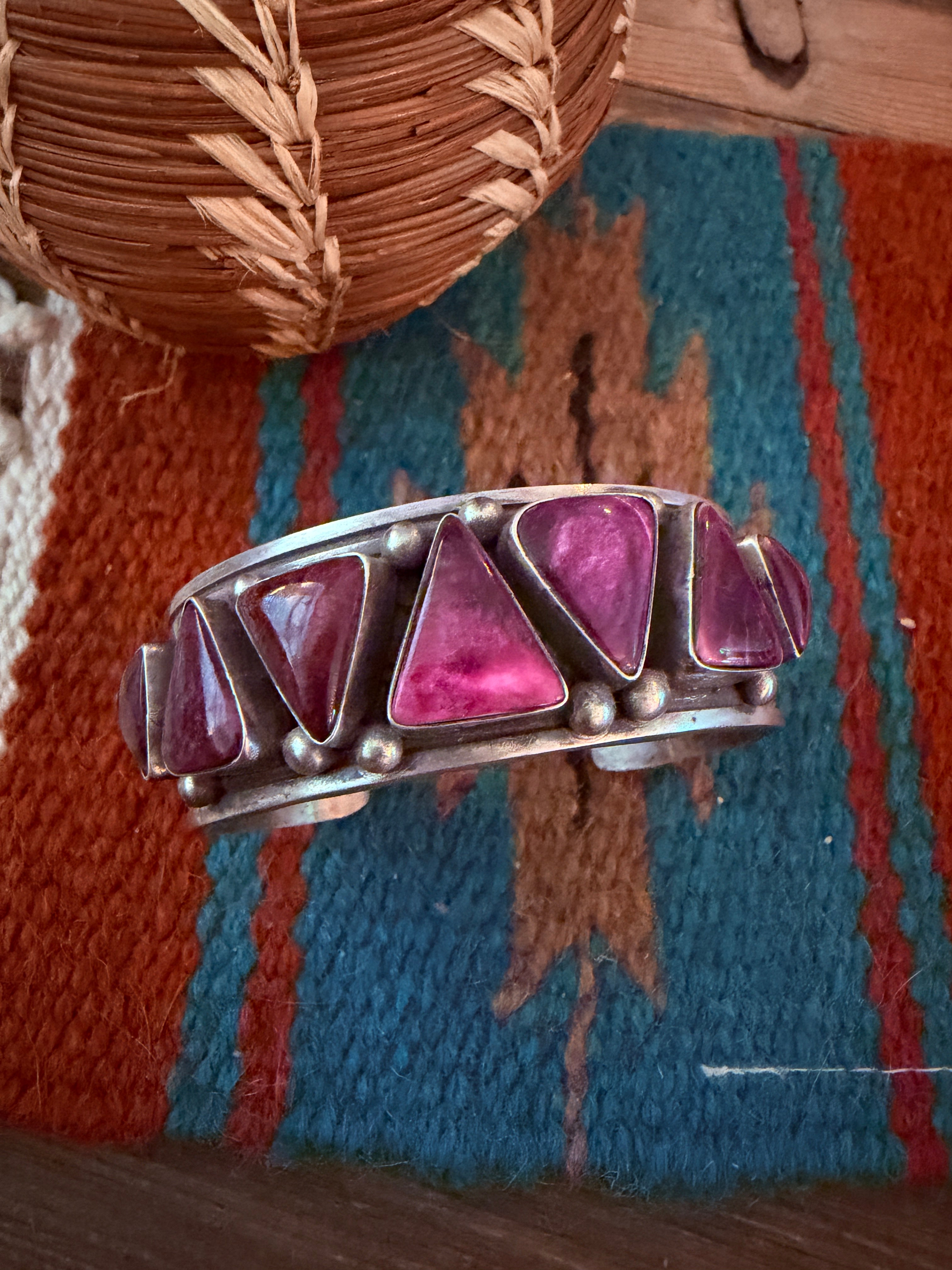 Handcrafted Purple Spiny & Sterling Silver Cuff Bracelet by Kathleen Chavez