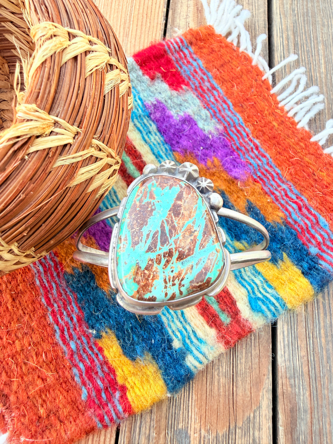 Handcrafted Fox Turquoise & Sterling Silver Cuff Bracelet