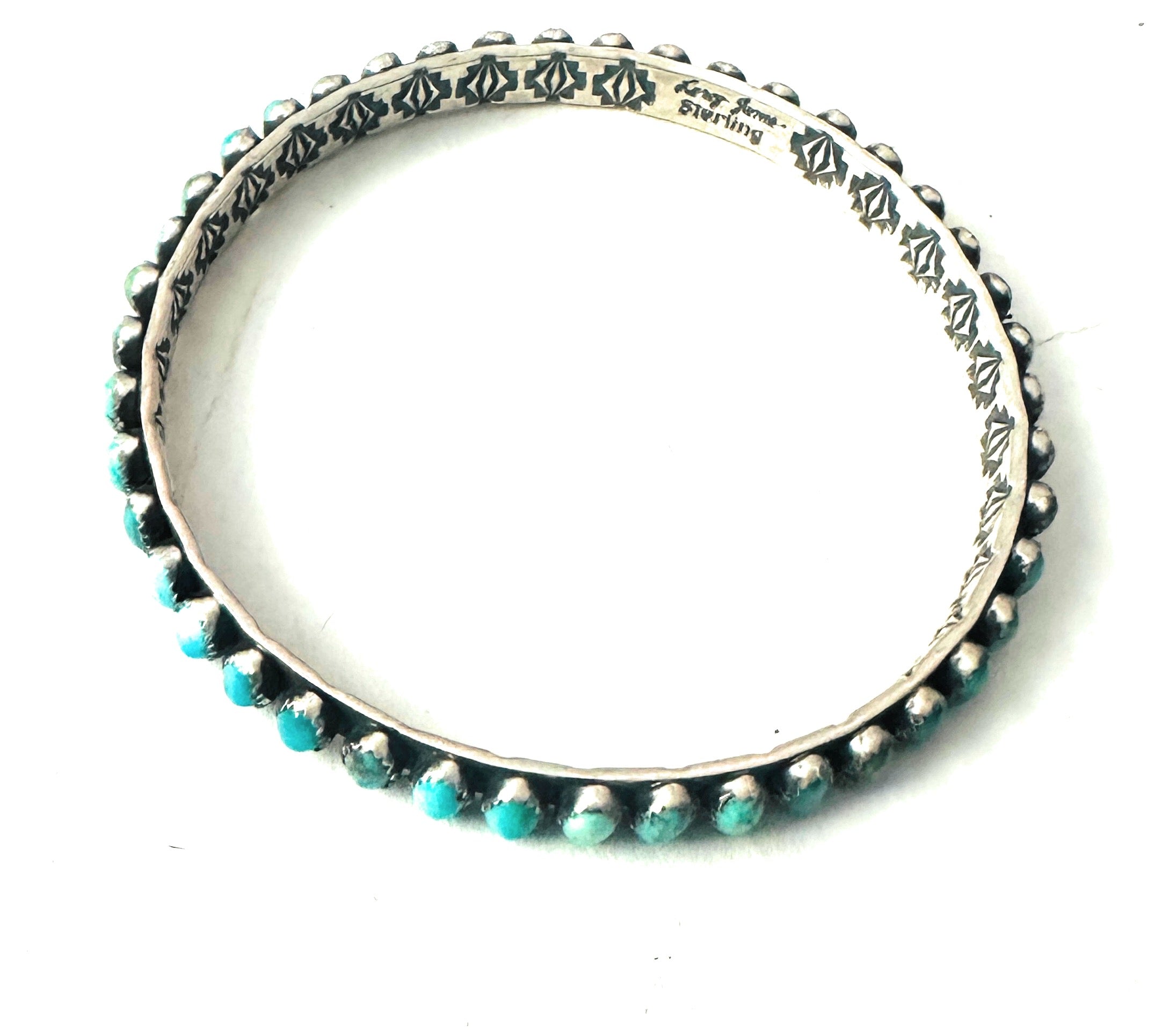 Navajo Turquoise & Sterling Silver Bangle Bracelet Signed Lerry James