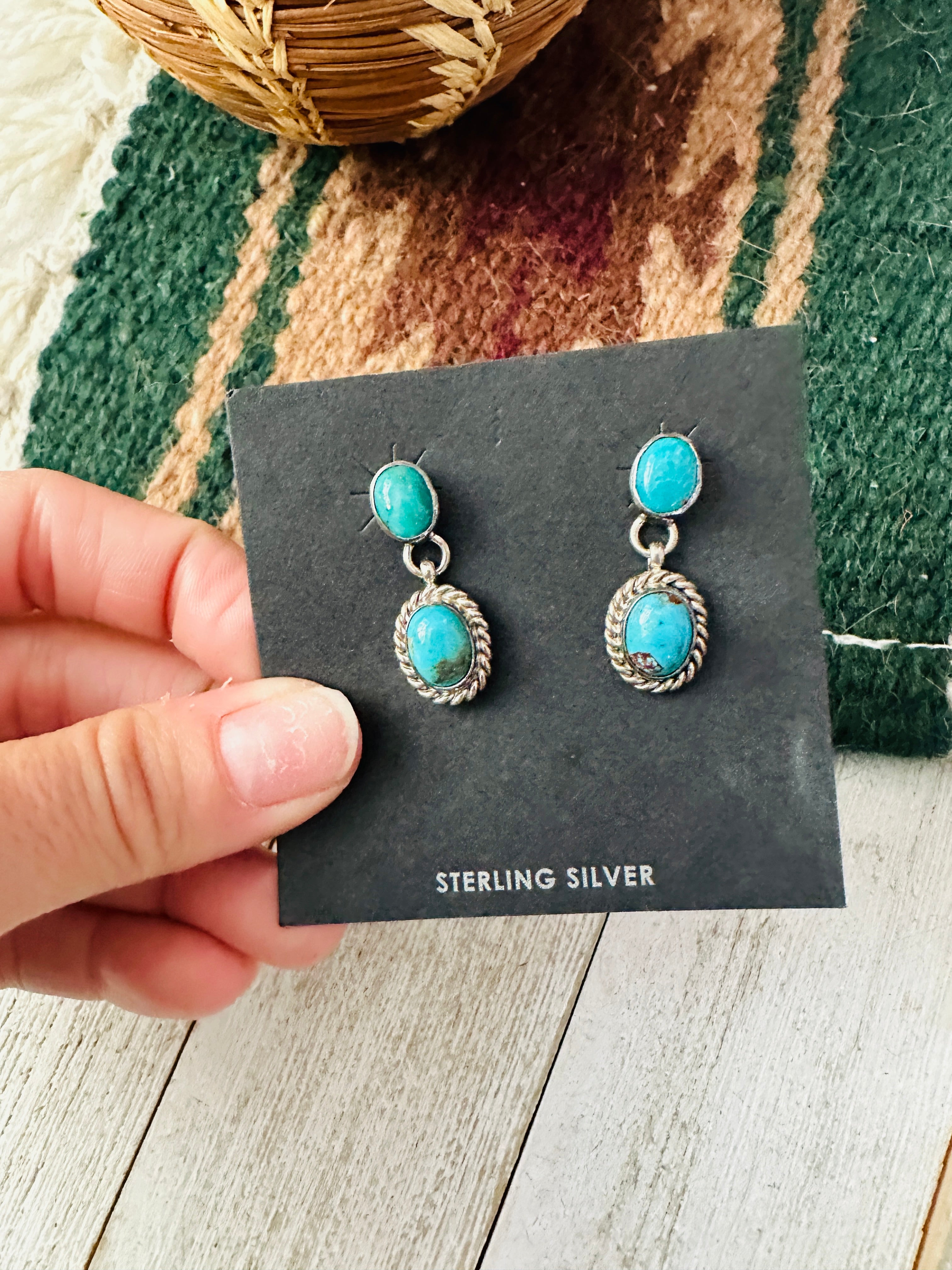 Navajo Sterling Silver & Turquoise Dangle Earrings