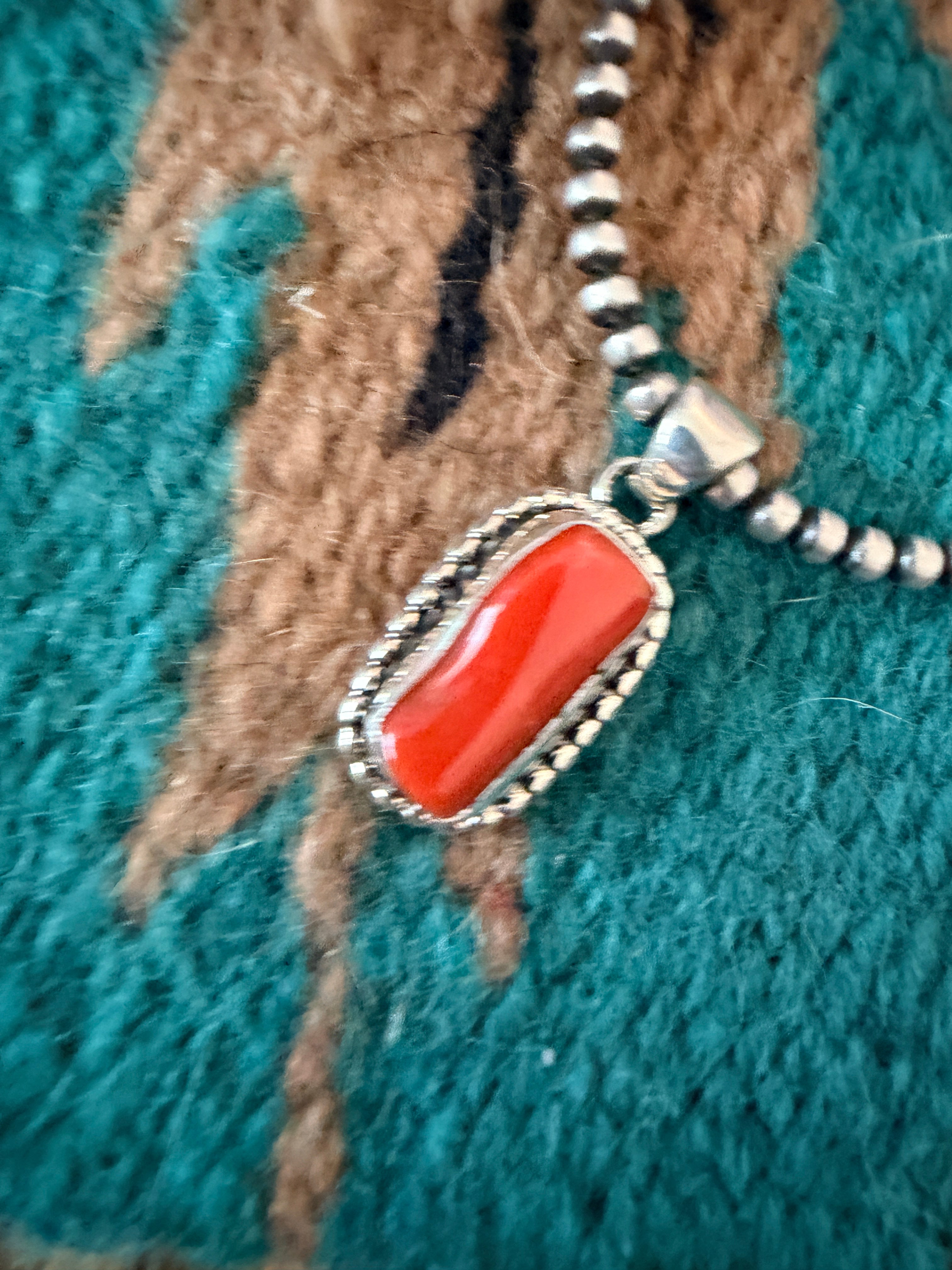 Handcrafted Sterling Silver & Coral Pendant by Patrick Skeets
