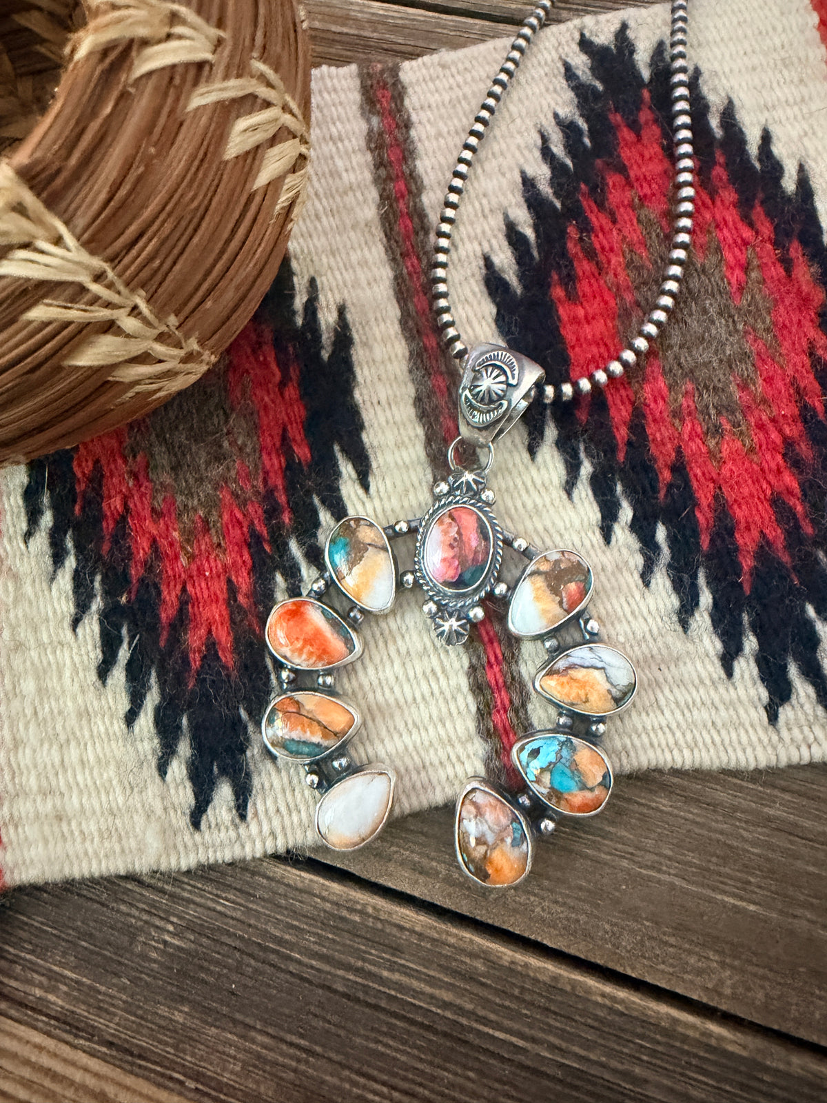Handcrafted Sterling Silver & Multi Stone Naja Pendant by Joe Begay
