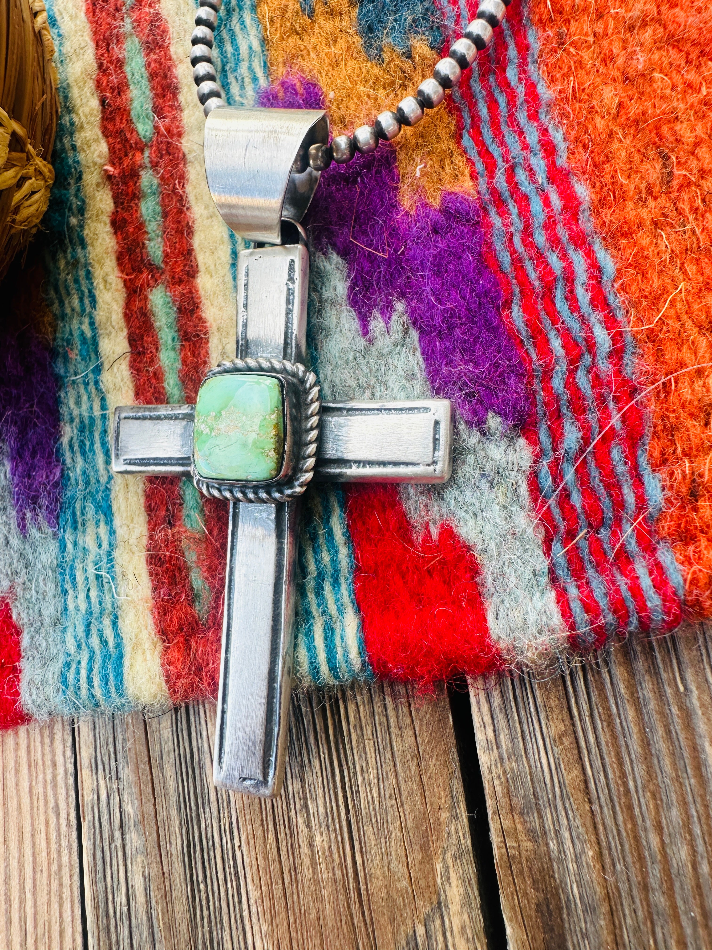 Handcrafted Sonoran Mountain Turquoise & Sterling Silver Cross Pendant by Chimney Butte