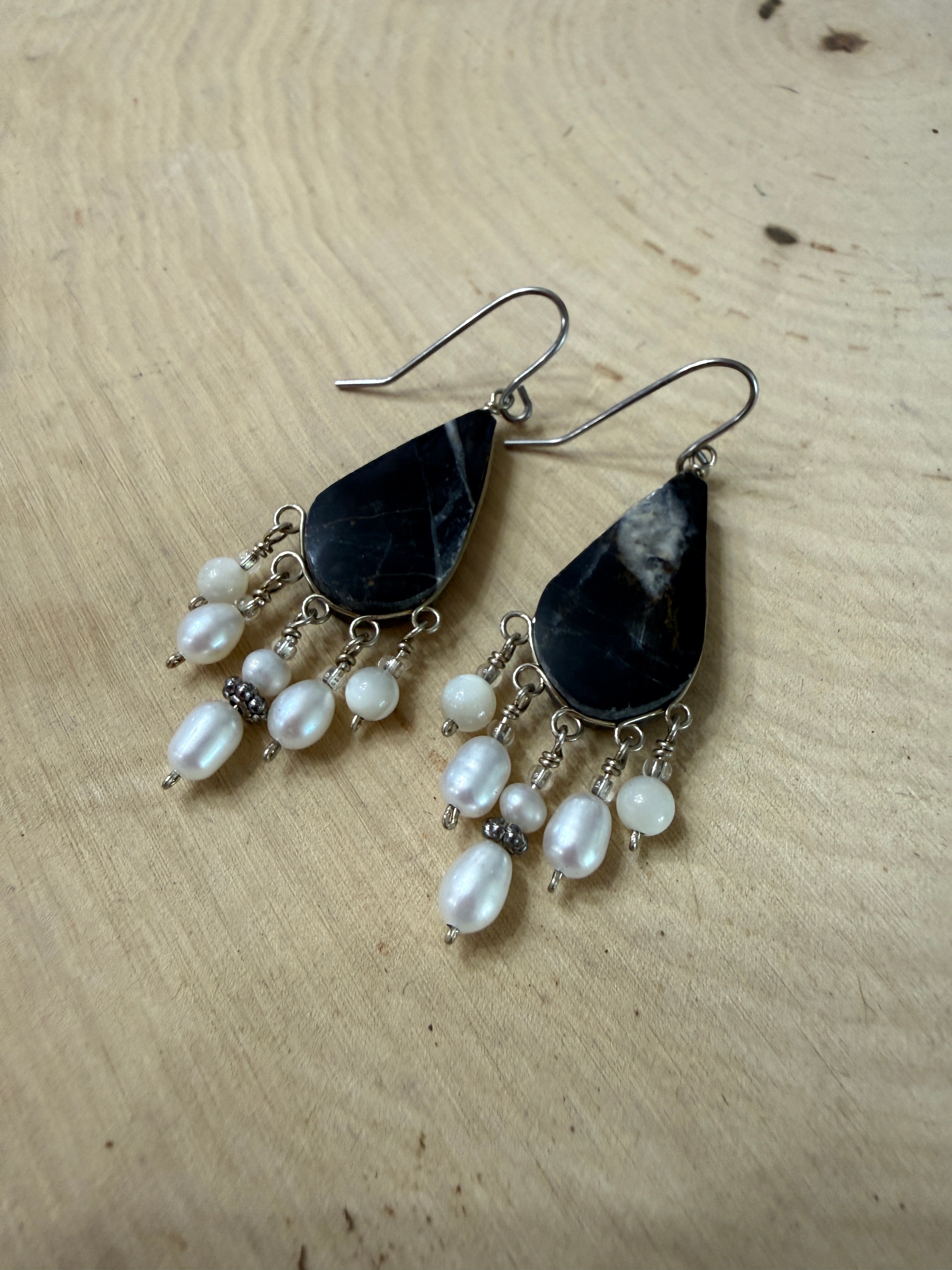 “The Golden Collection” Midnight Tide Handmade Beaded Surgical Steel Earrings