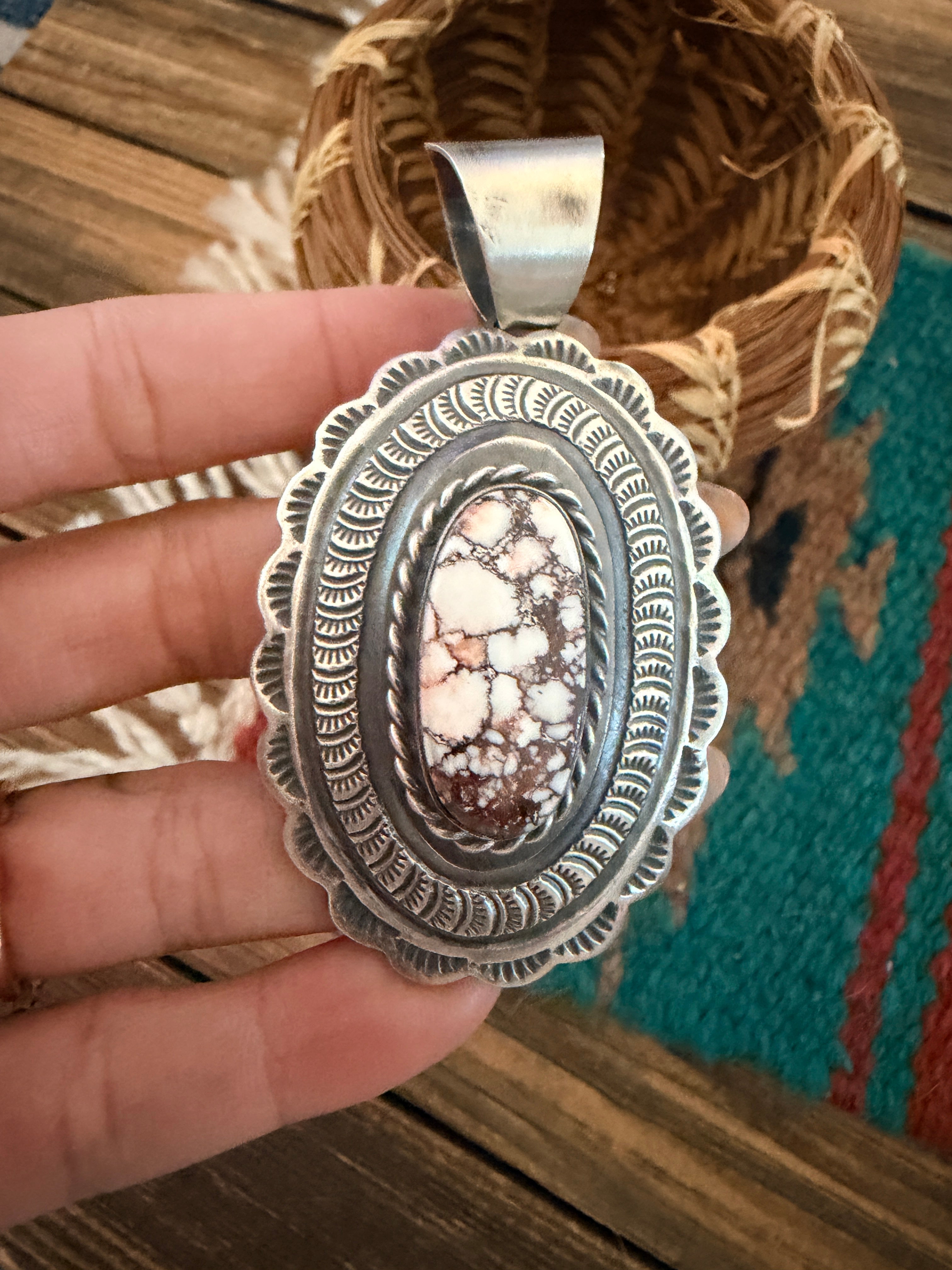 Handcrafted Sterling Silver & Wild Horse Concho Pendant by Chimney Butte