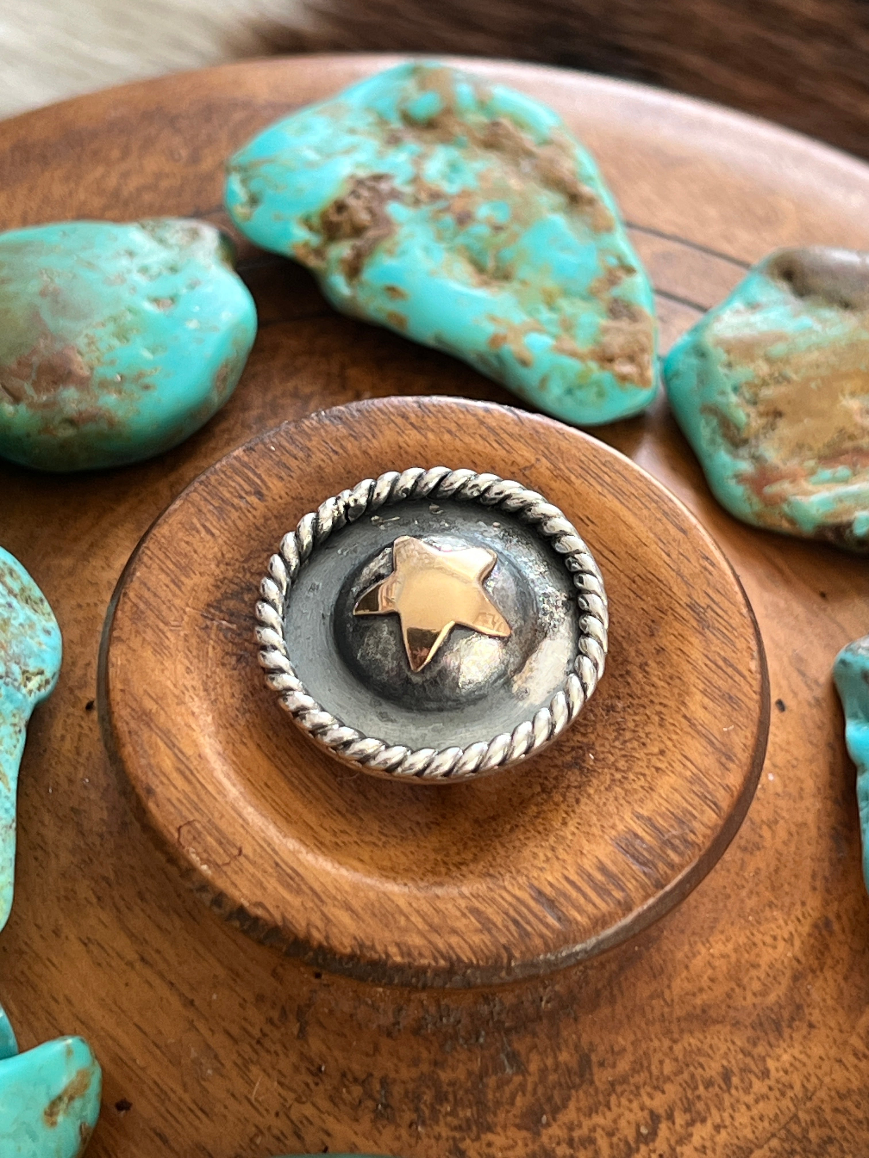 Sterling Silver Concho Slide with Brass Star Detail