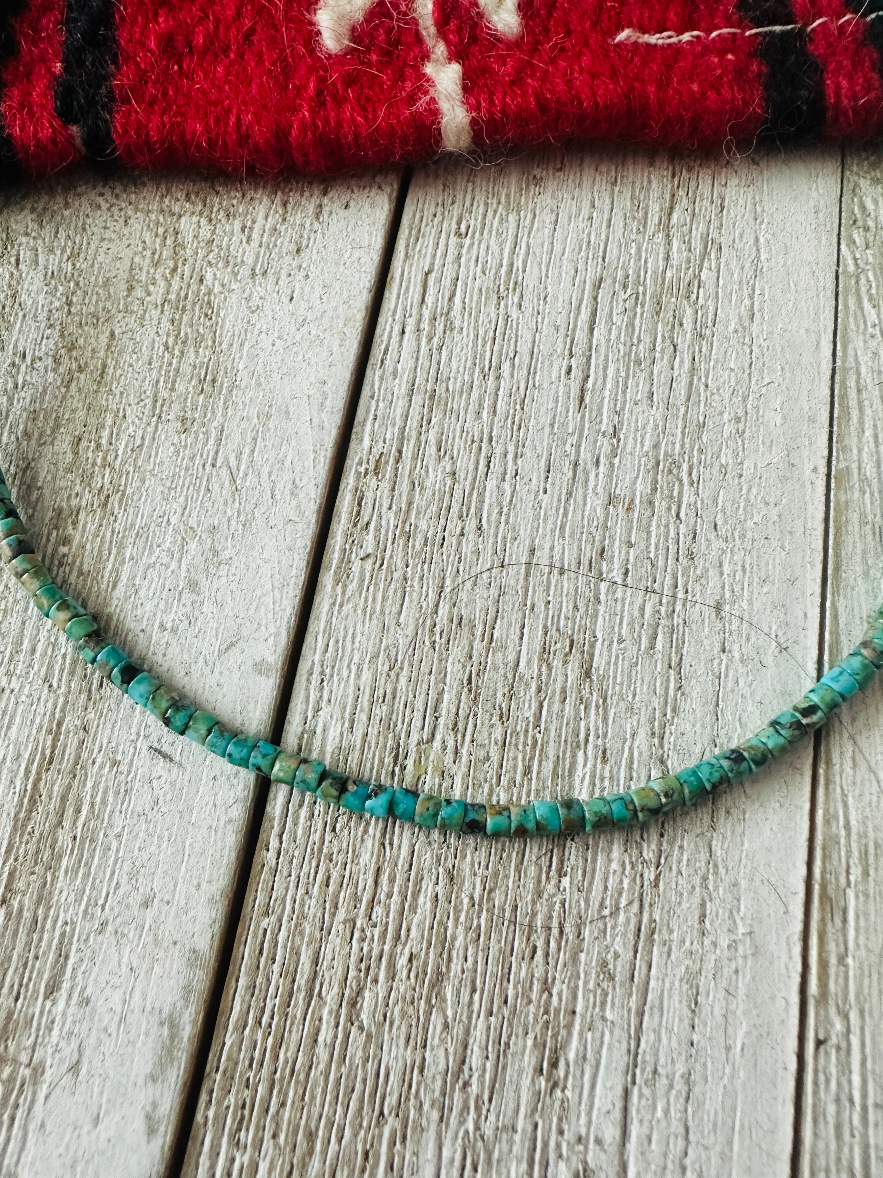 Navajo Turquoise & Sterling Silver 18” Beaded Necklace