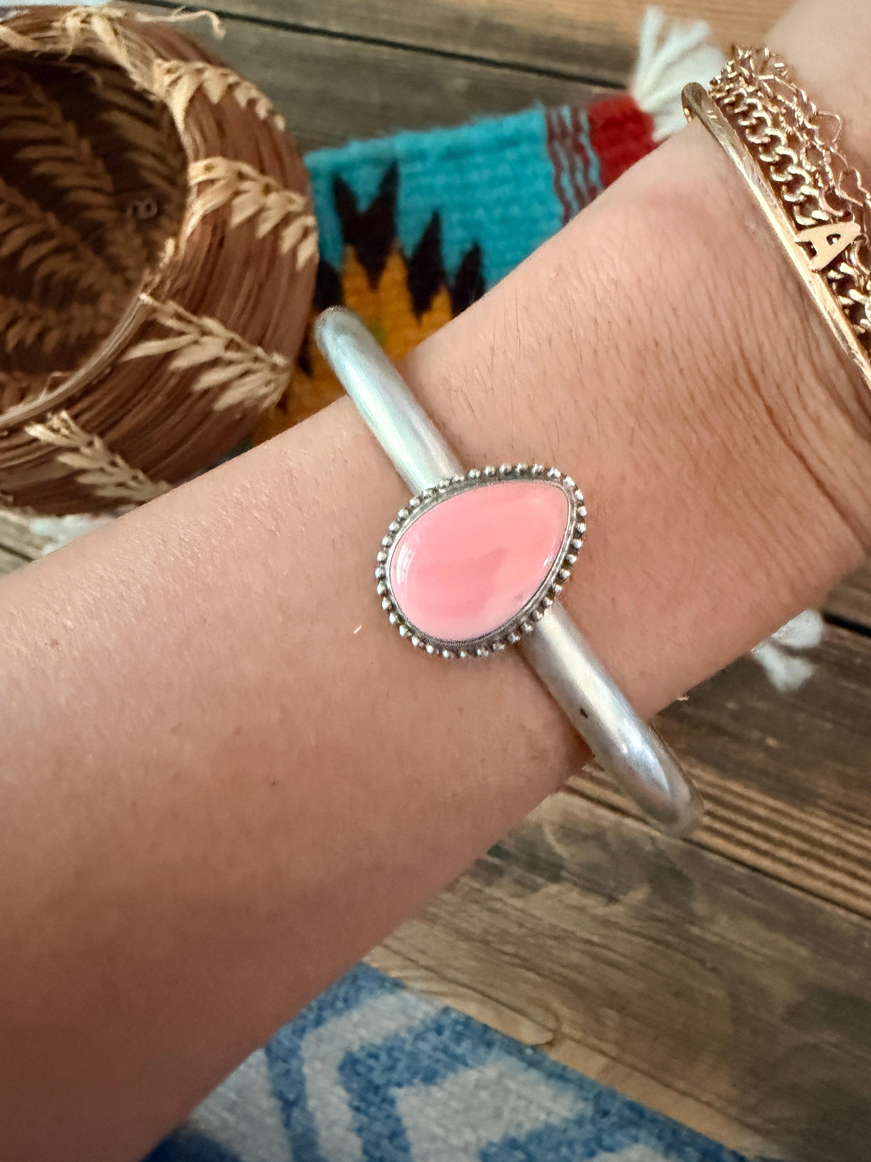 Handcrafted Queen Pink Conch & Sterling Silver Cuff Bracelet