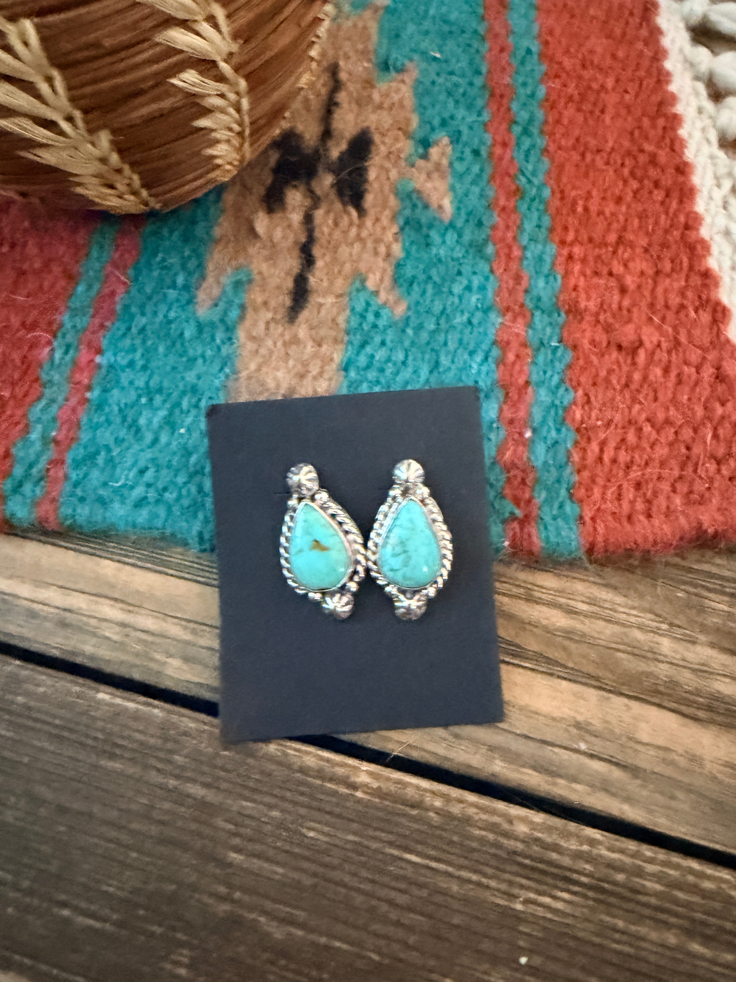 Handcrafted Turquoise & Sterling Silver Post Earrings