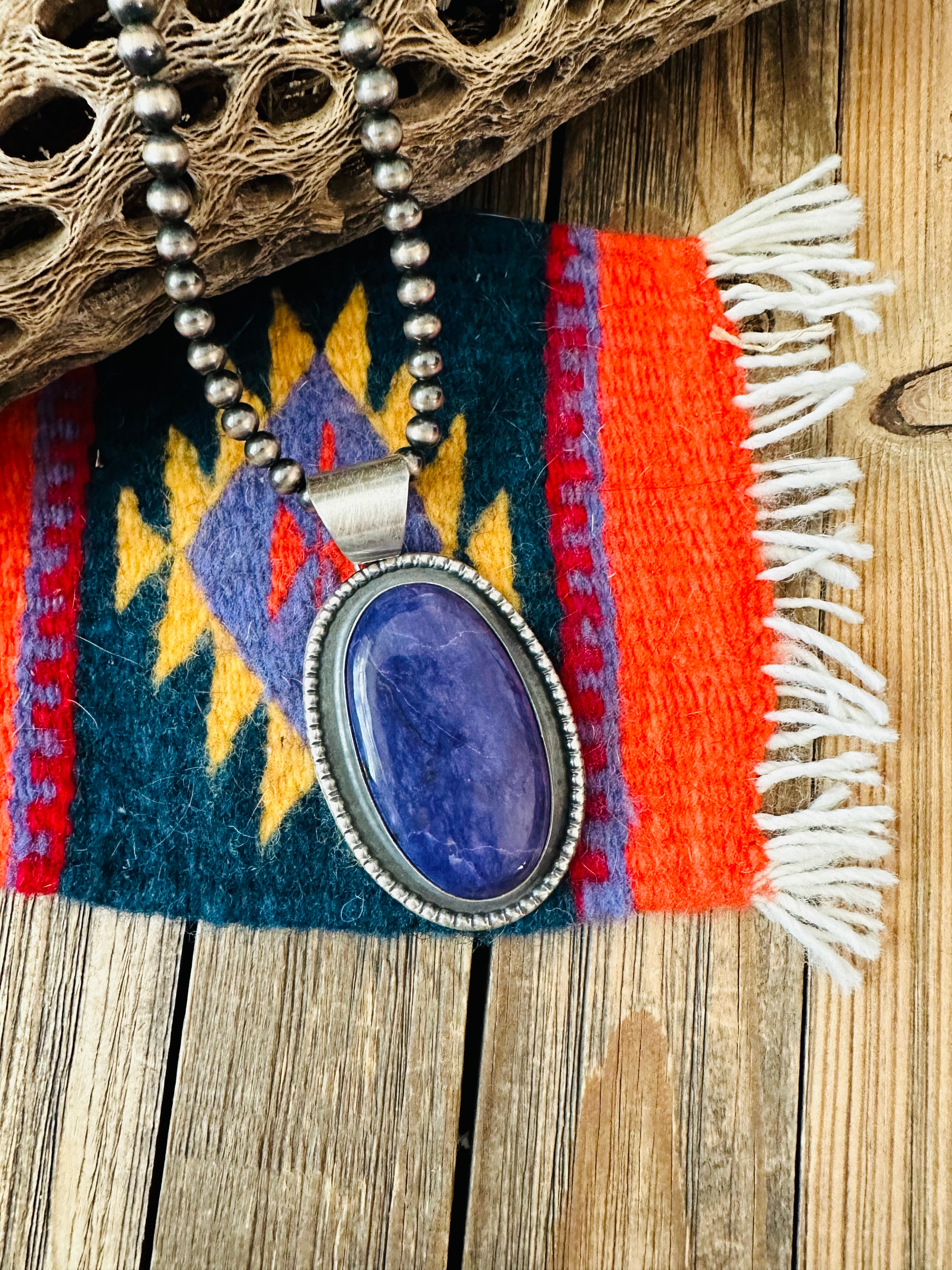 Navajo Charoite and Sterling Silver Star Pendant