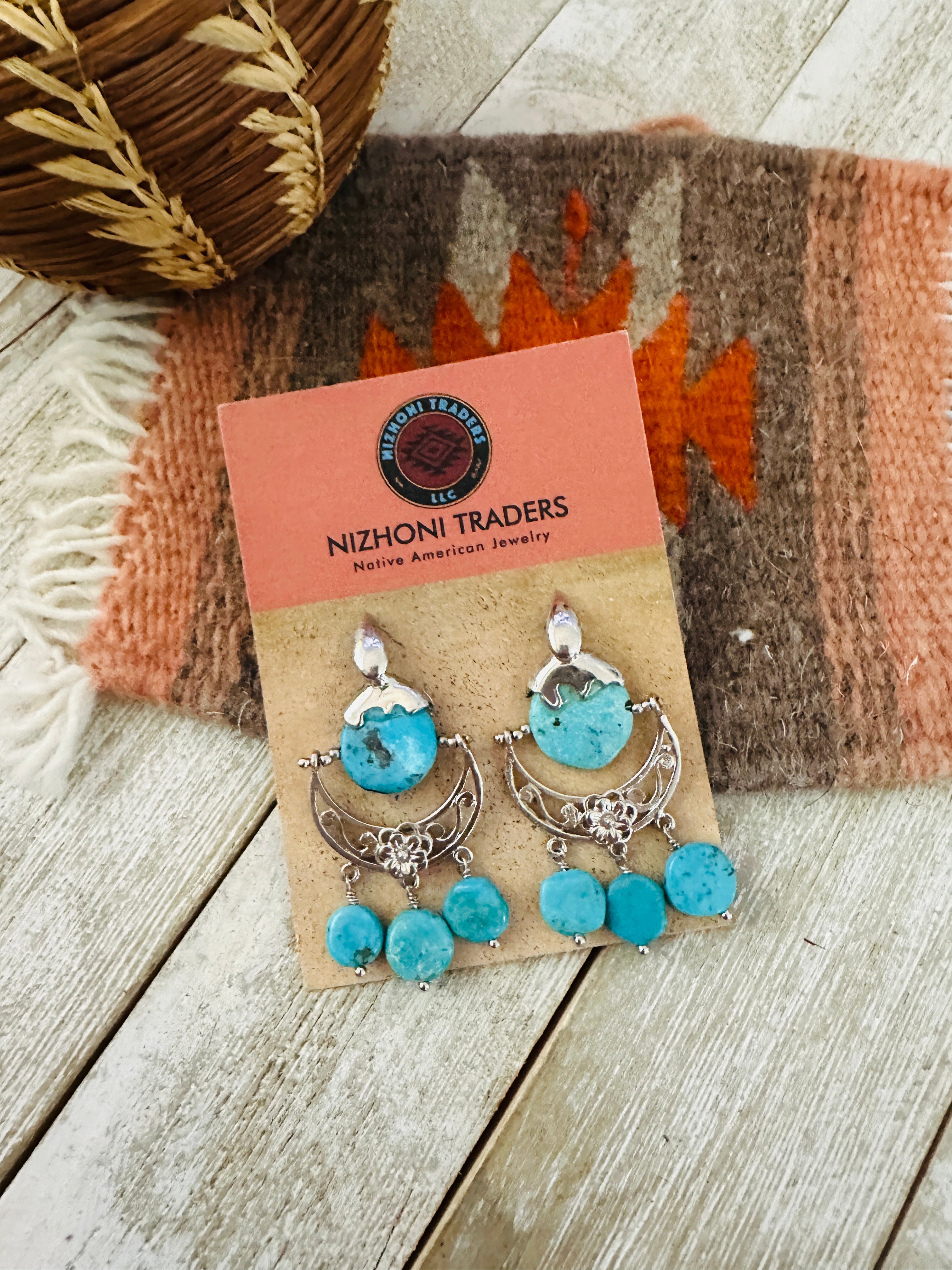Handcrafted Turquoise & Sterling Silver Chandelier Dangle Earrings