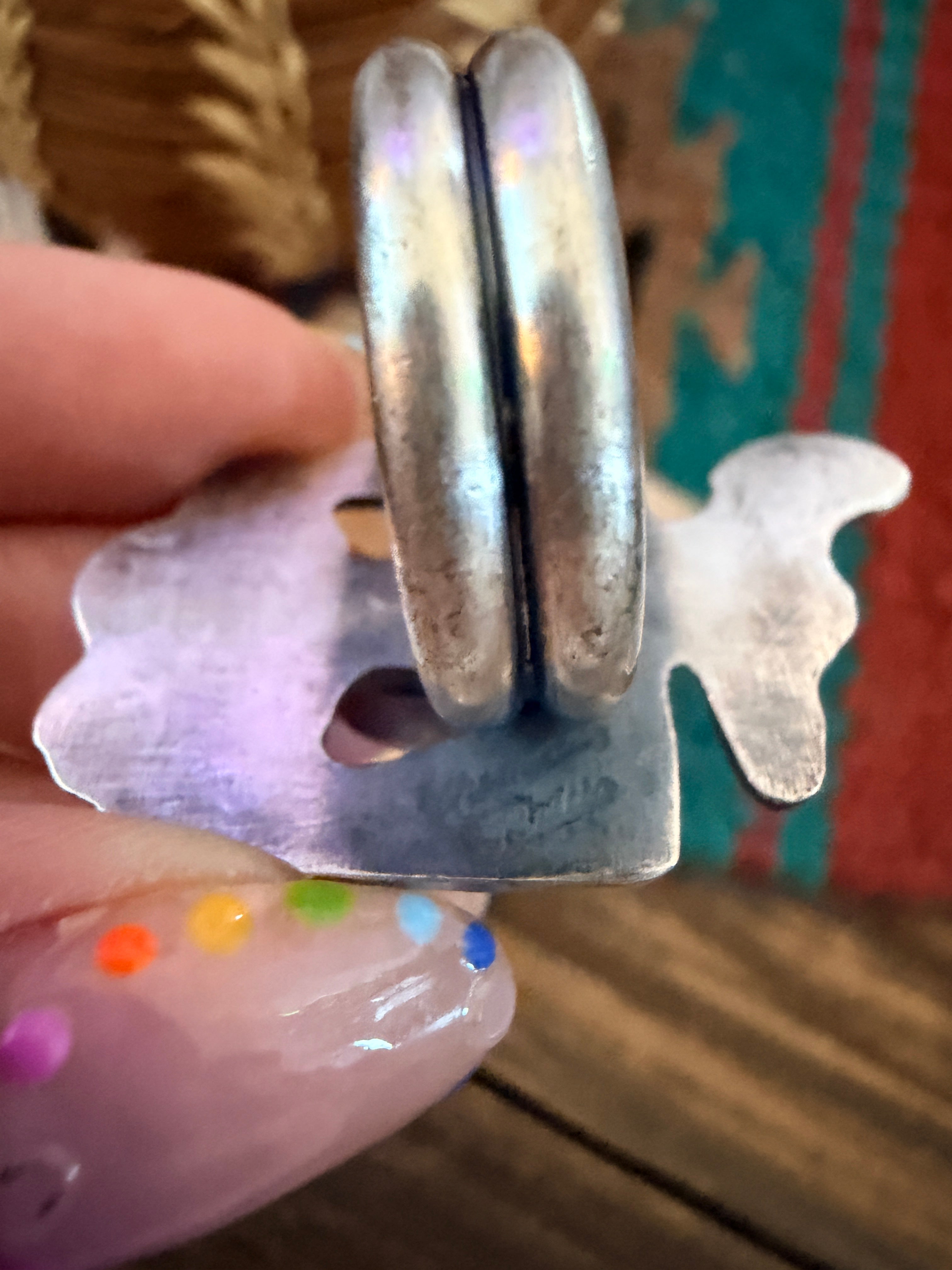 Handcrafted Golden Hills Turquoise and Sterling Silver Thunderbird Ring size 8.5 by Chimney Butte
