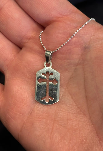 Dog Tag Sterling Silver Cross Pendant Necklace