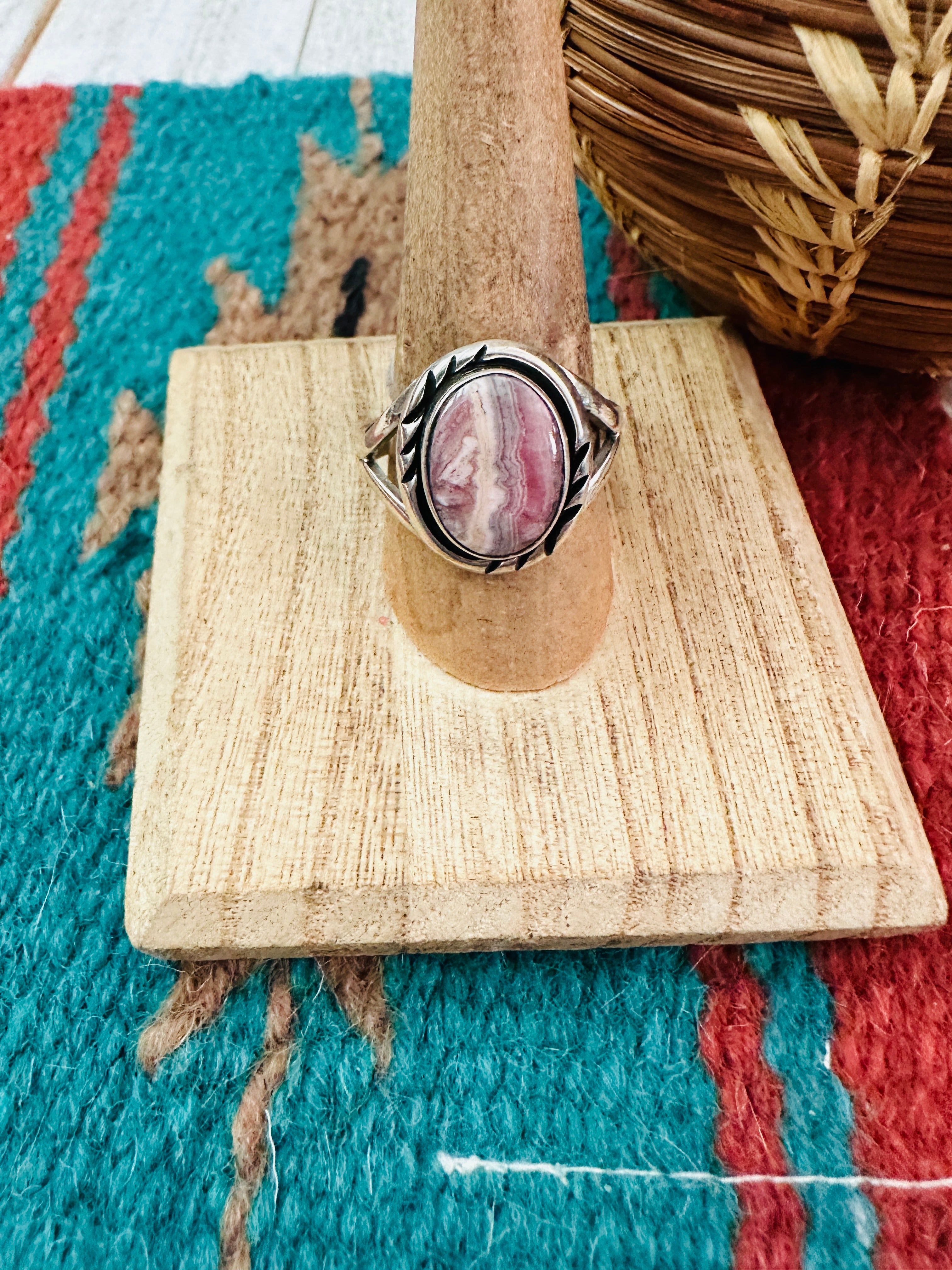 Navajo Rhodochrosite And Sterling Silver Ring Size 10.5 Signed