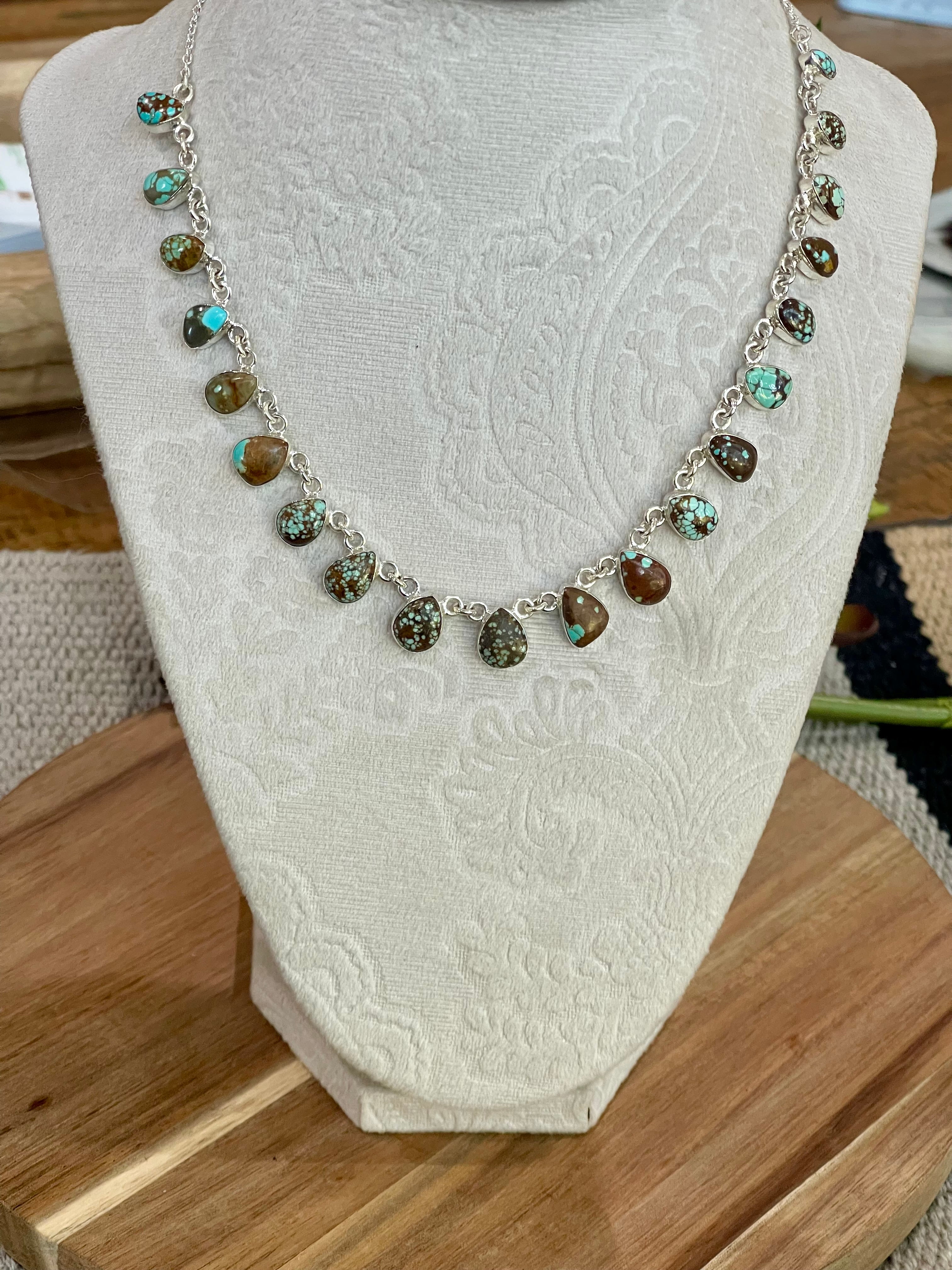 Handmade Sterling Silver & Number 8 Turquoise Cluster Necklace