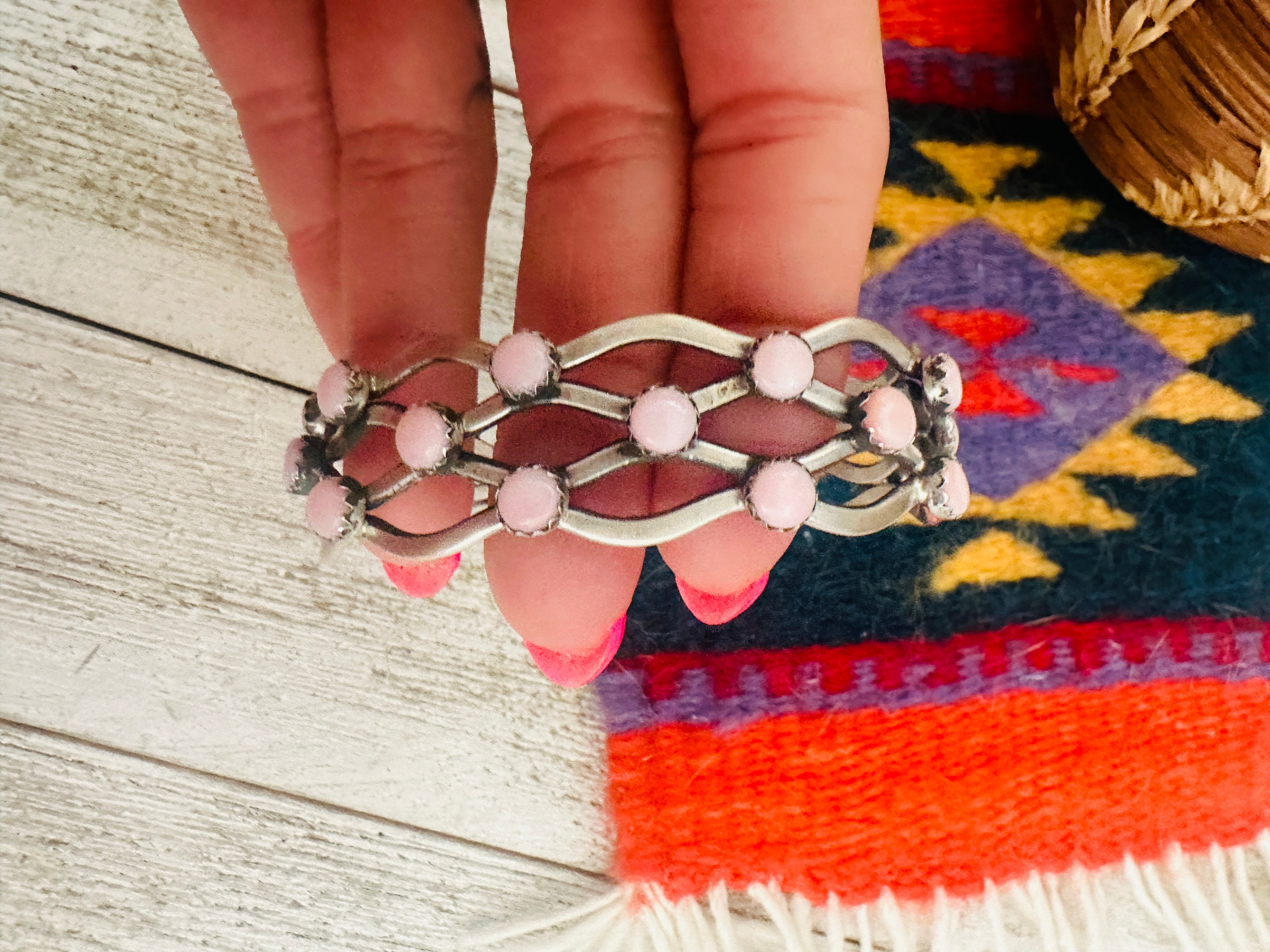 Navajo Queen Pink Conch Shell & Sterling Silver Cuff Bracelet