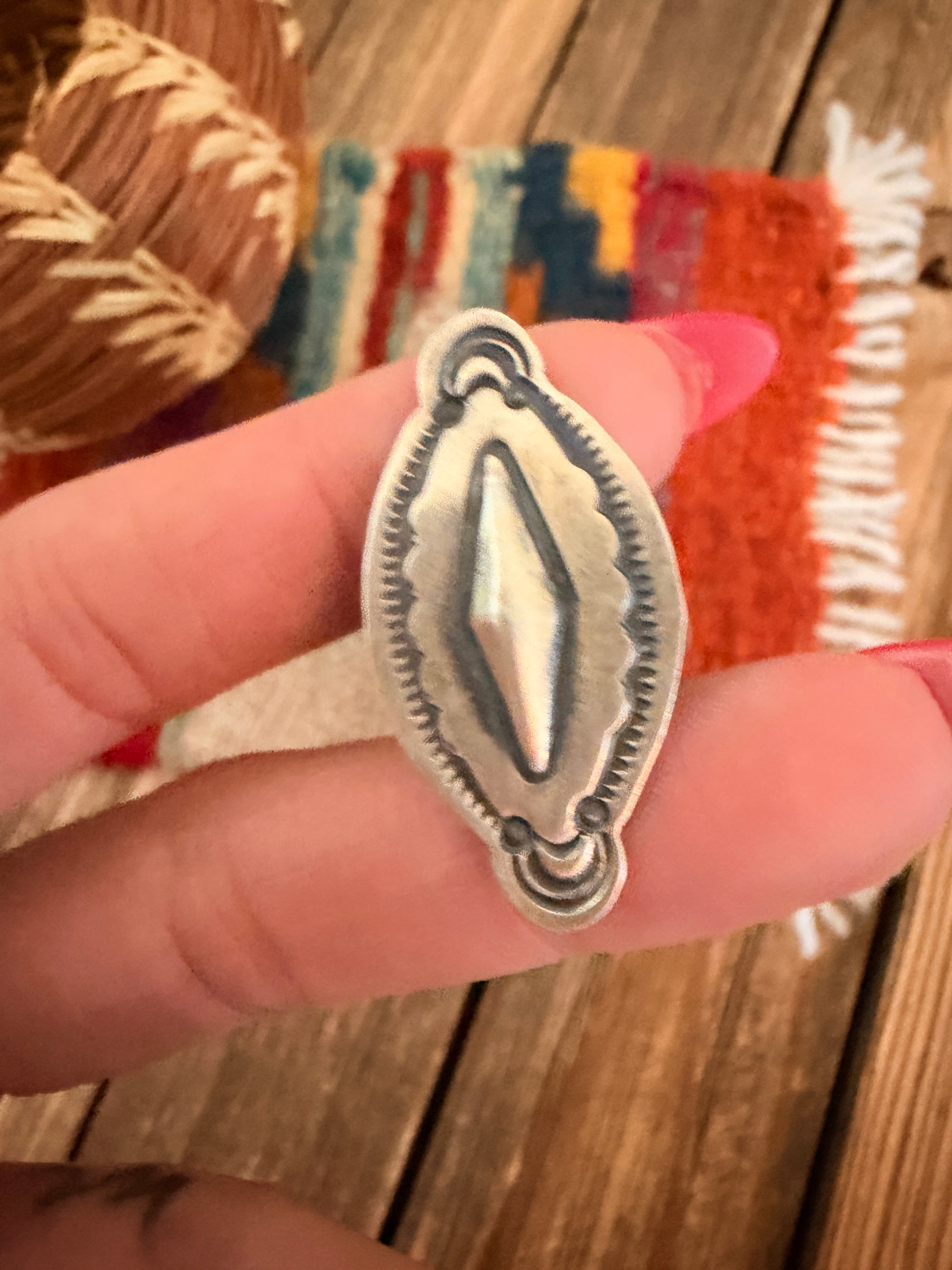 Old Pawn Handcrafted Sterling Silver Concho Ring Size 6.5