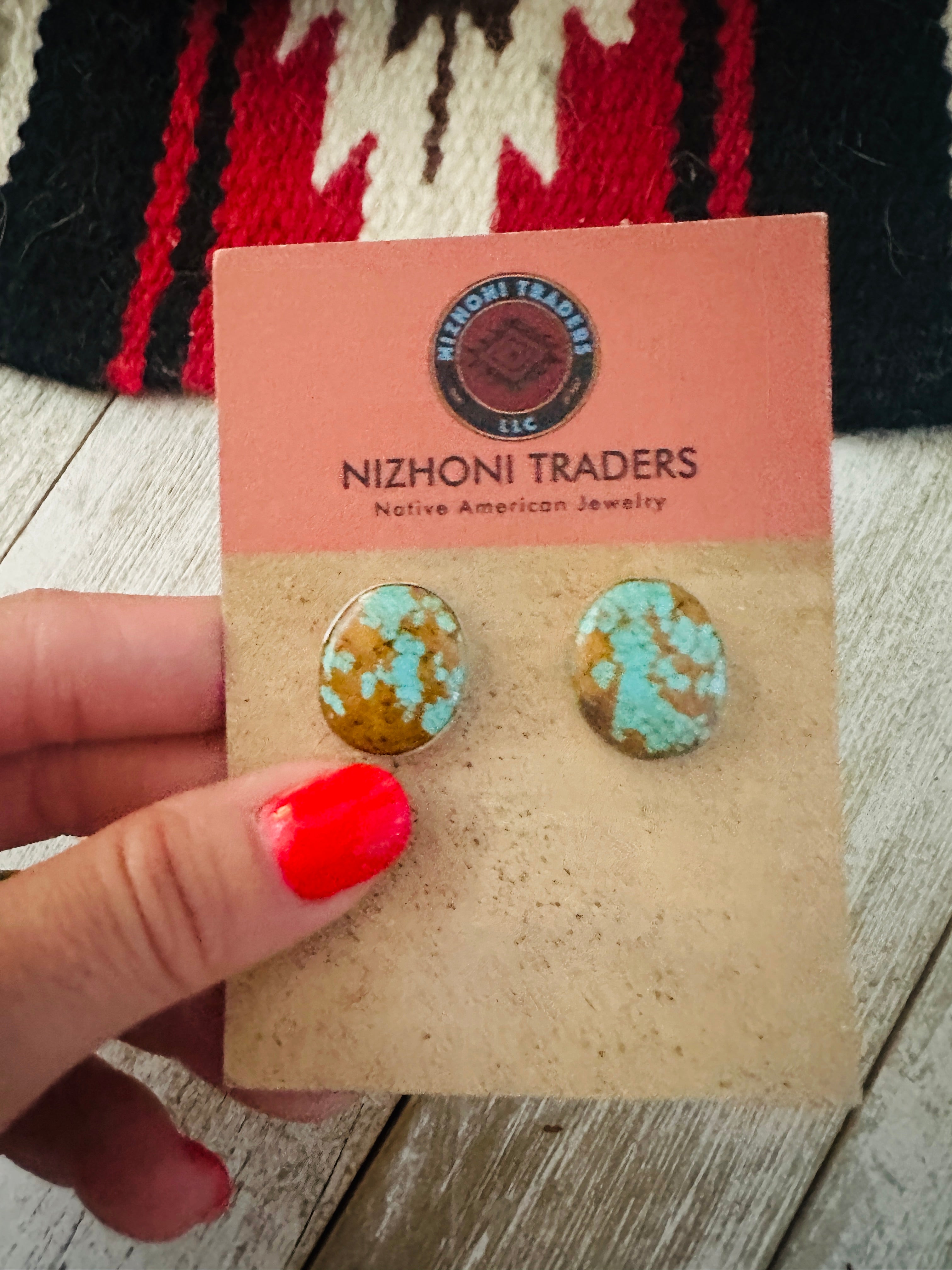 Navajo Number 8 Turquoise & Sterling Silver Stud Earrings