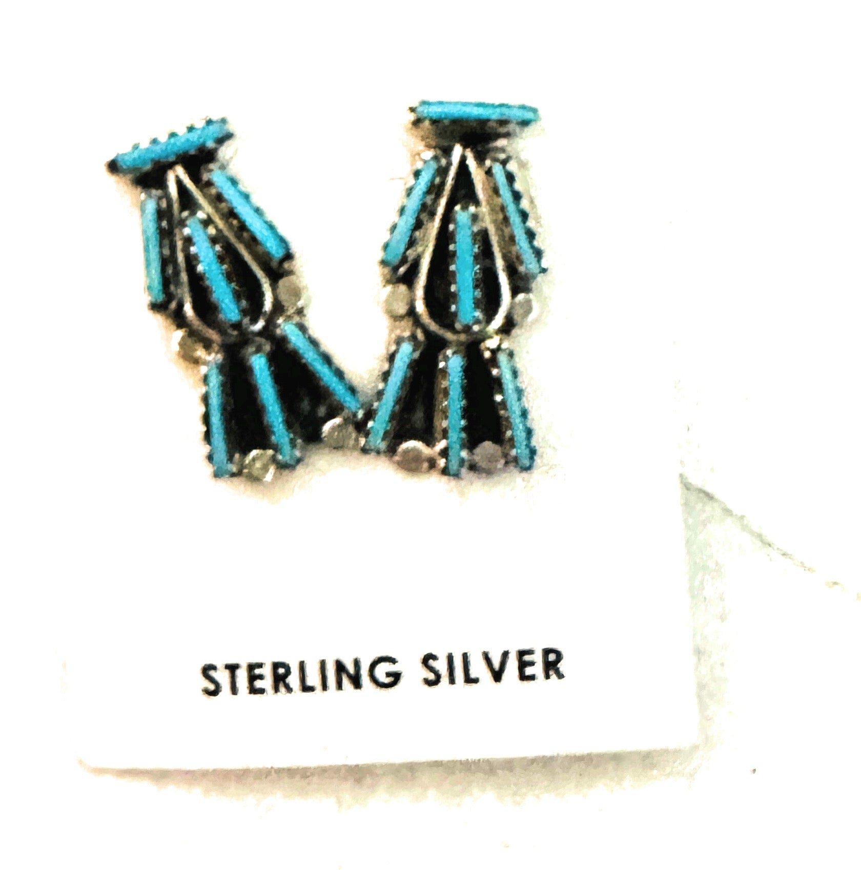 Zuni Turquoise & Sterling Silver Needlepoint Post Earrings