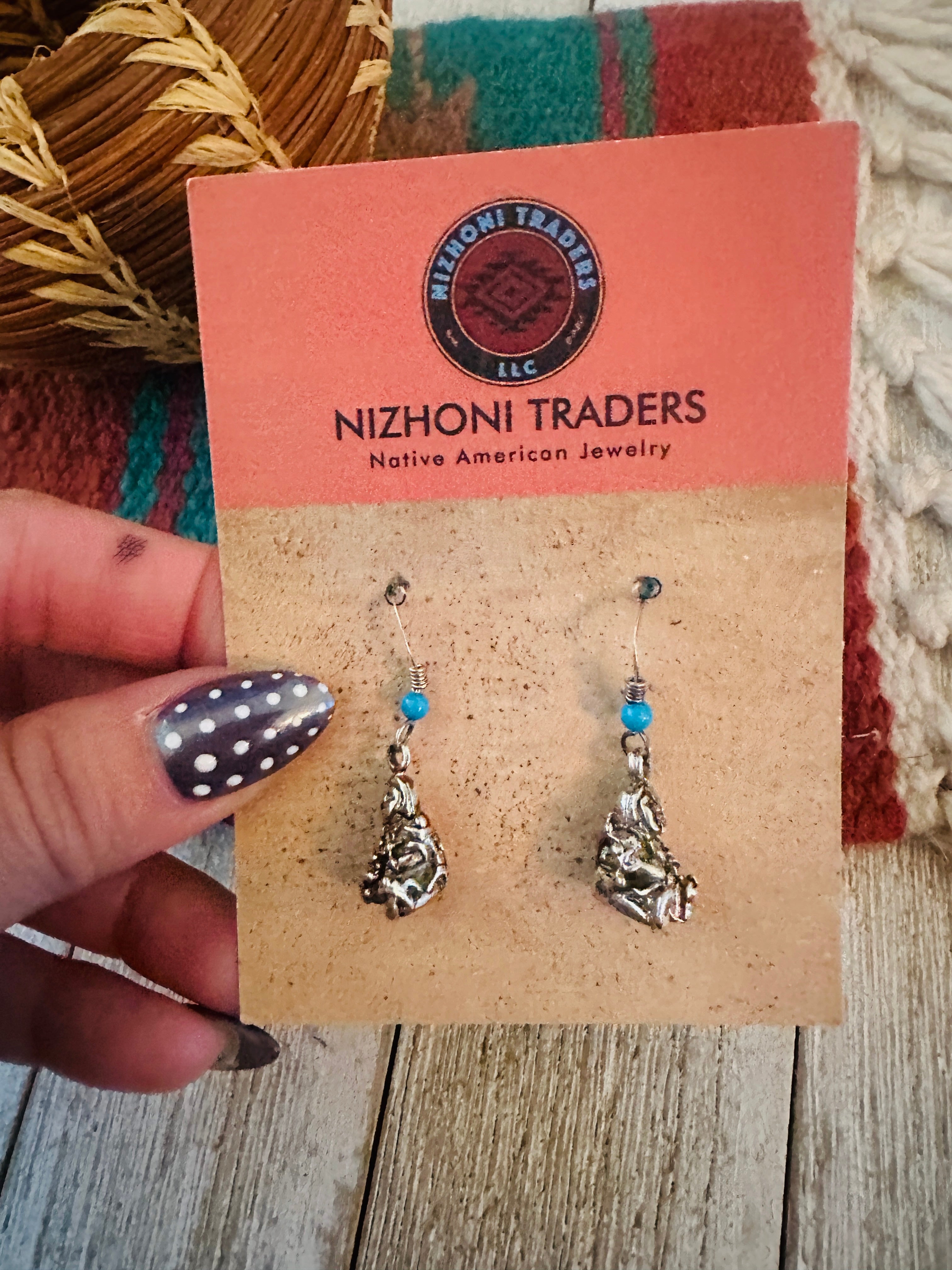 Handcrafted Old Pawn Sterling Silver & Turquoise Storyteller Dangle Earrings