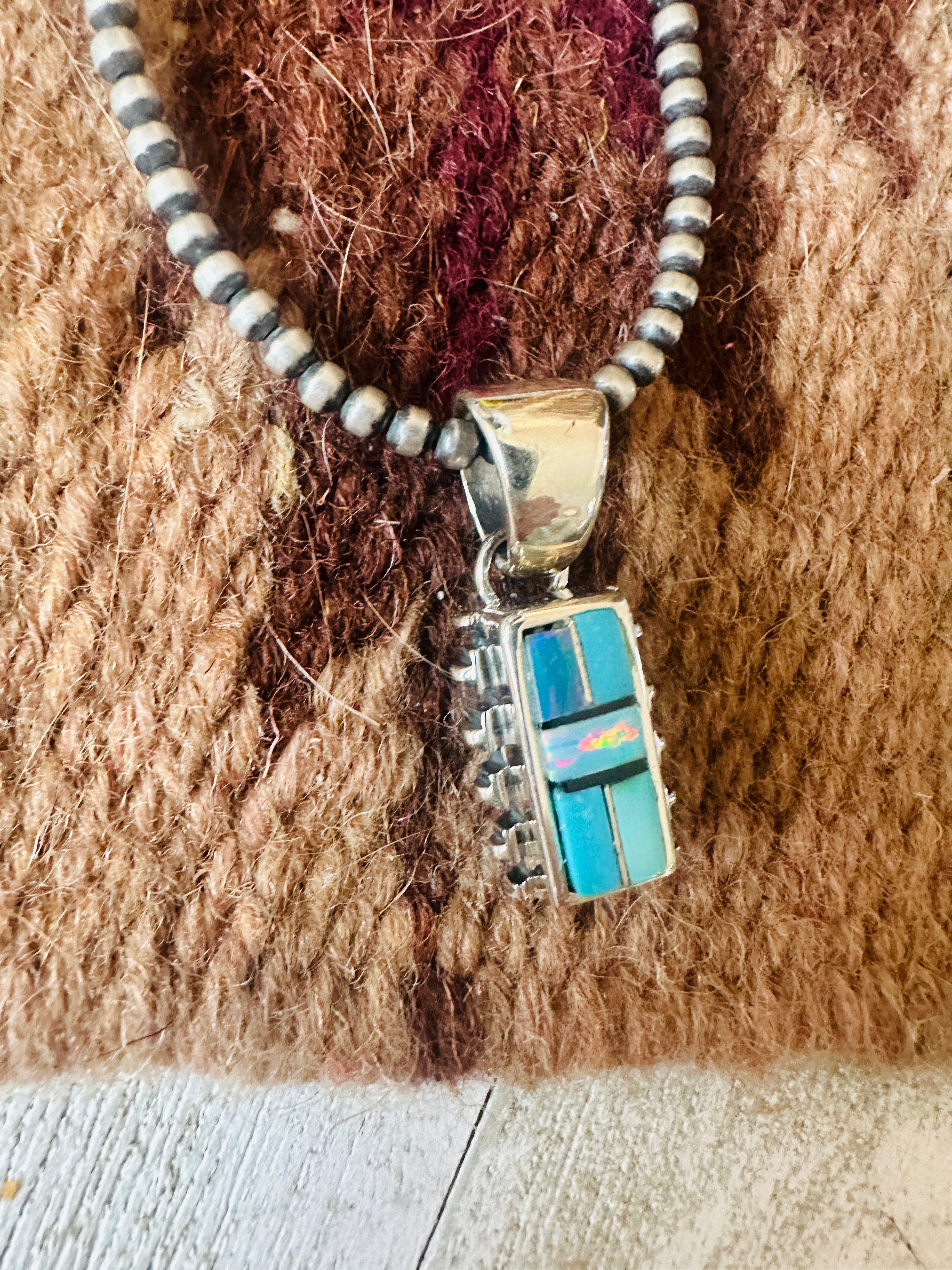 Navajo Multi Stone & Sterling Silver Inlay Pendant