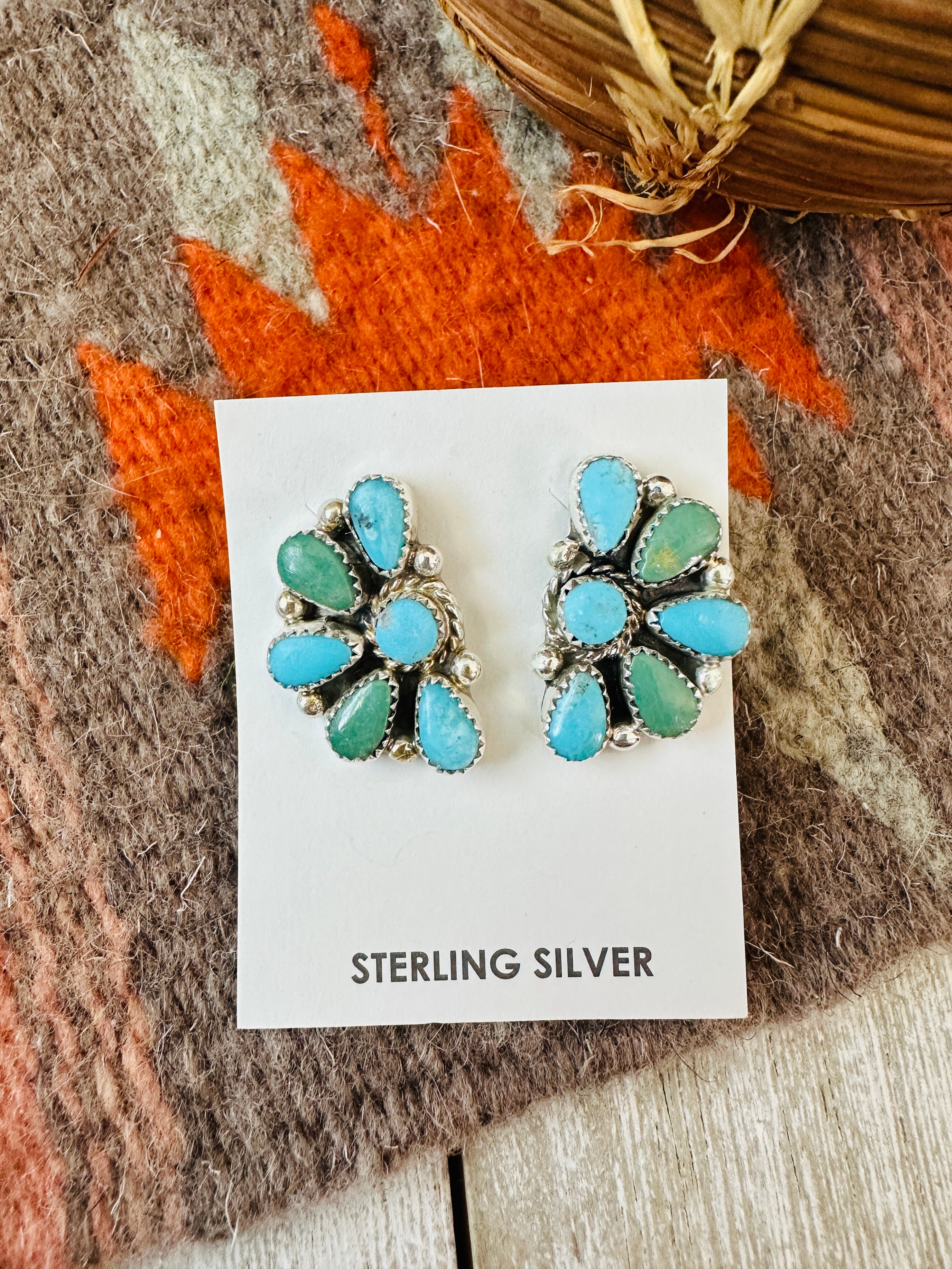 Handcrafted Sterling Silver & Turquoise Cluster Post Earrings