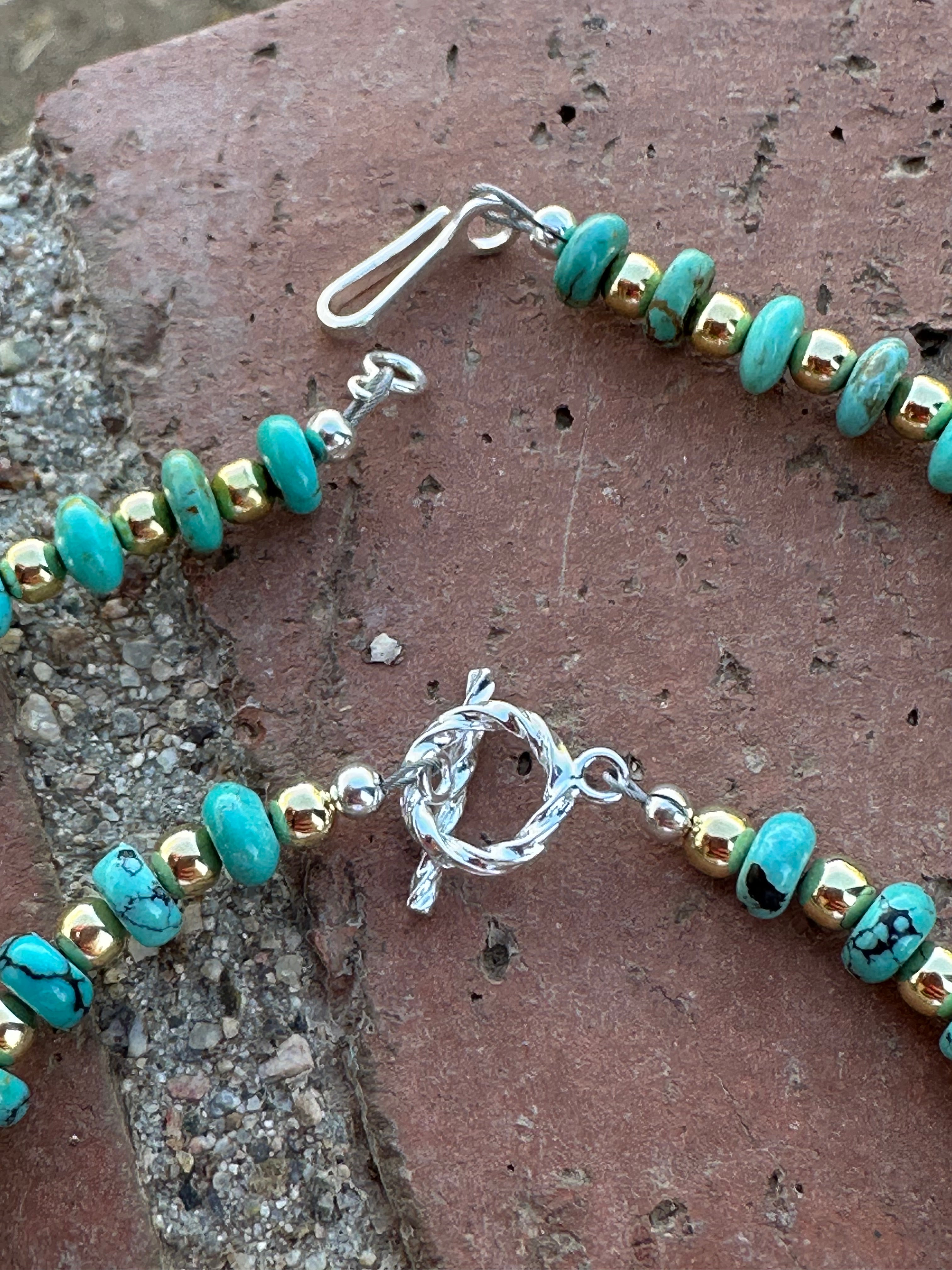 Gilded Sky Turquoise, Gold & Sterling Silver Beaded Necklace and Bracelets