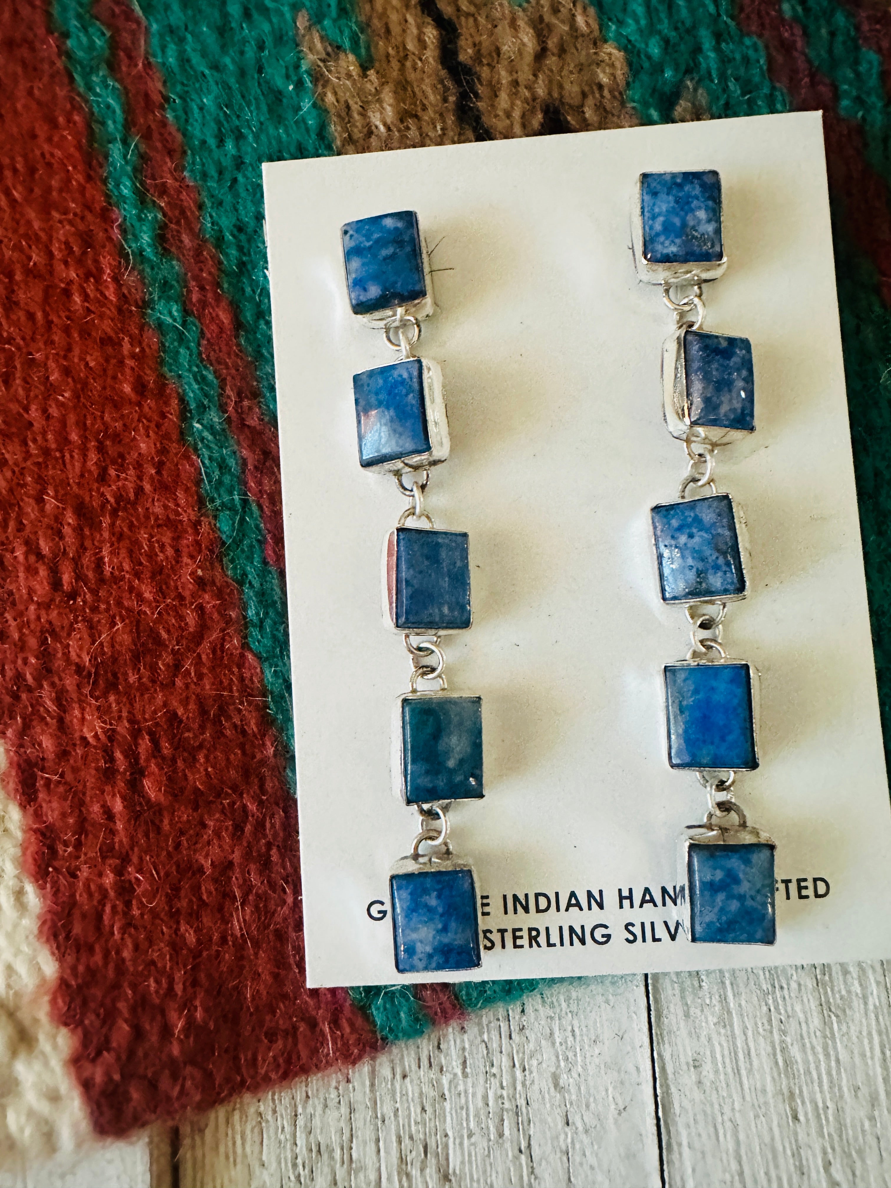 Navajo Denim Lapis & Sterling Silver Dangle Earrings