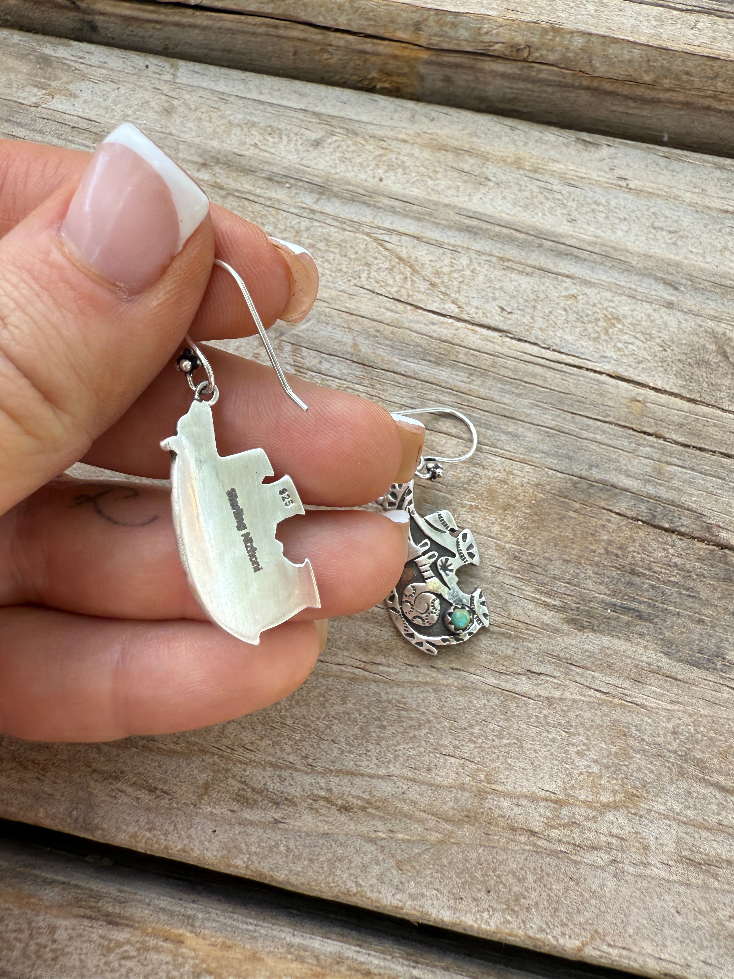 Handmade Turquoise and Sterling Silver Bear Dangles