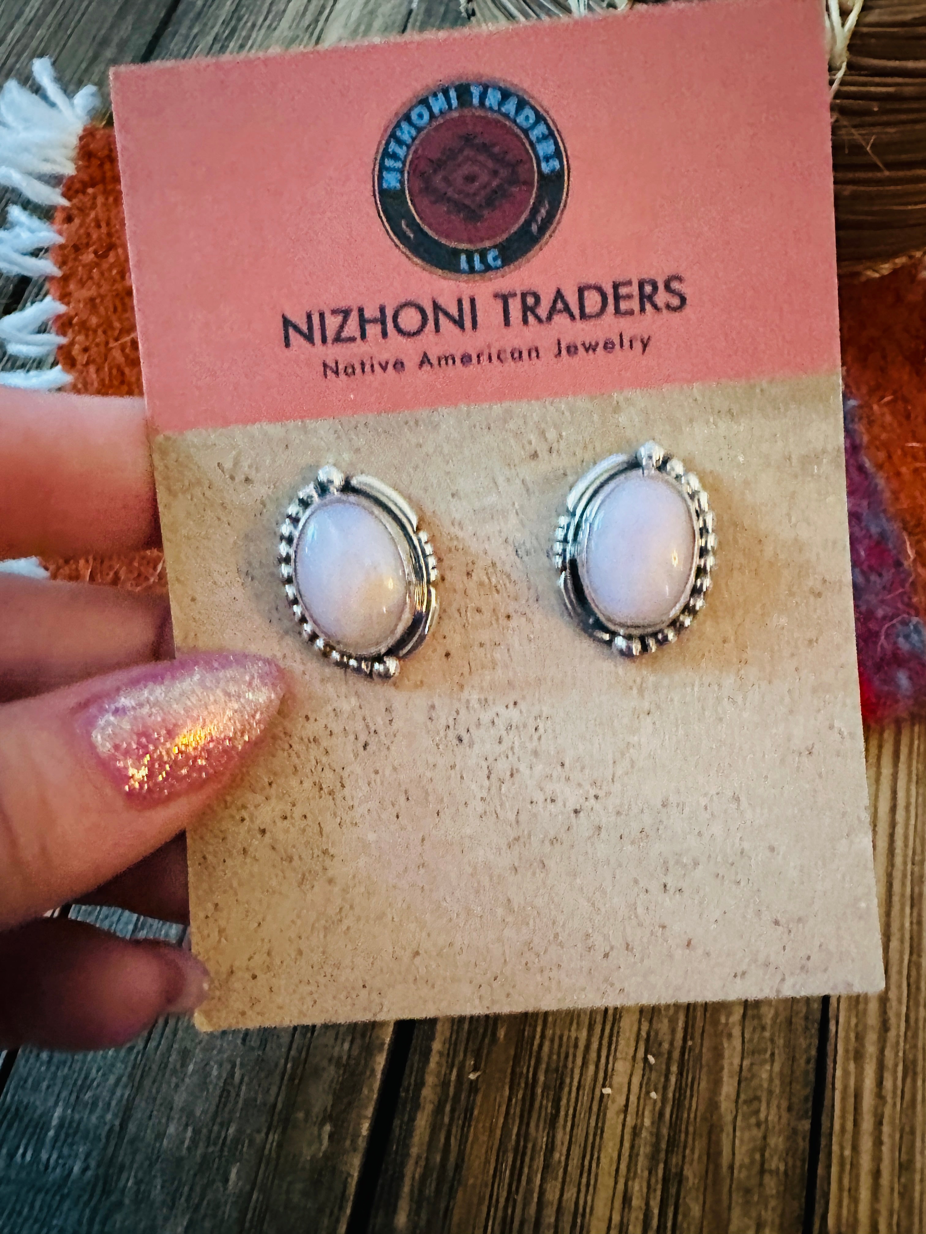 Handcrafted Queen Pink Conch Shell & Sterling Silver Stud Earrings by Wydell Billie