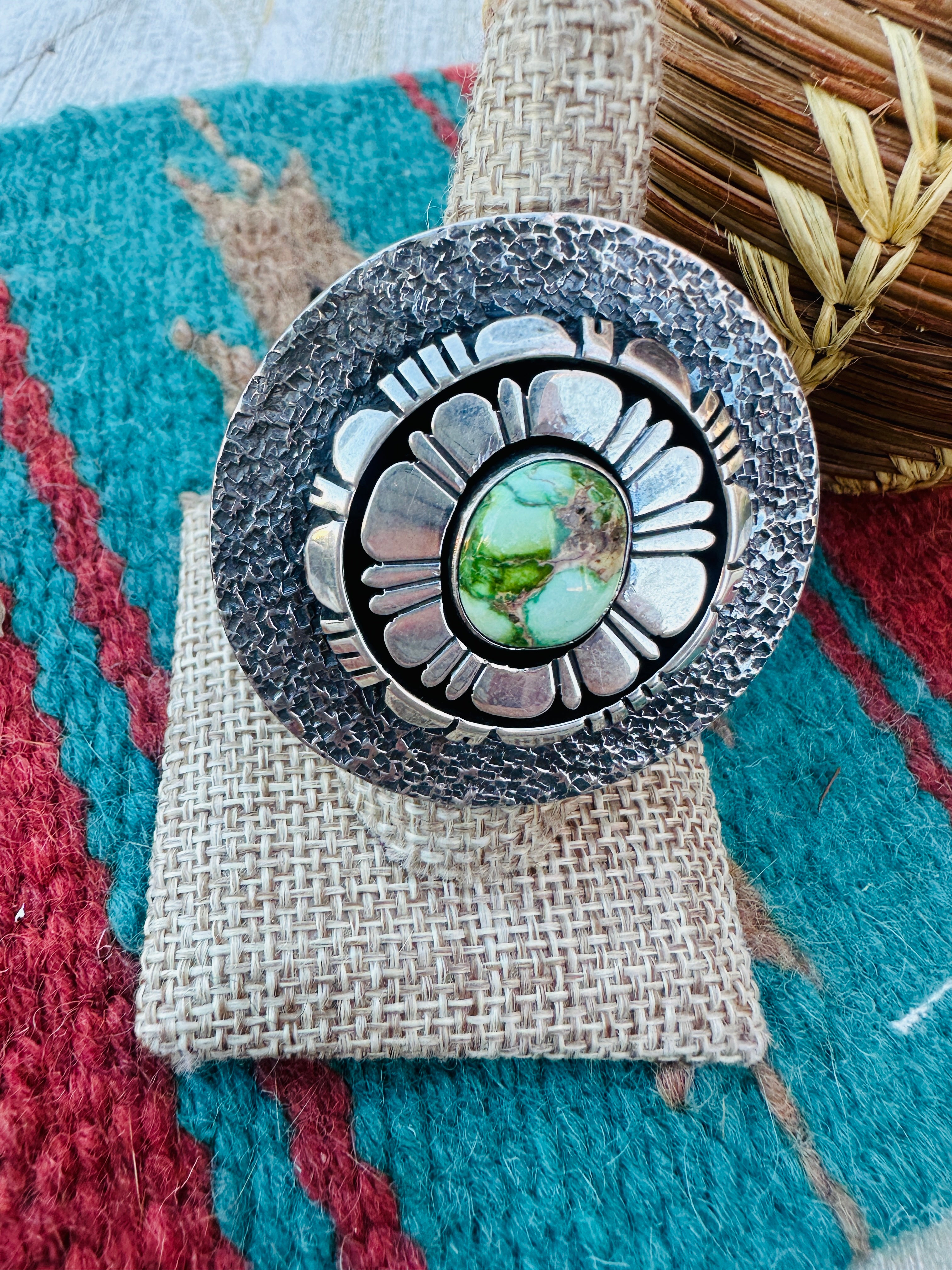 Hand Crafted Sonoran Mountain Turquoise & Sterling Silver Ring Size 9 by Daniel Benally