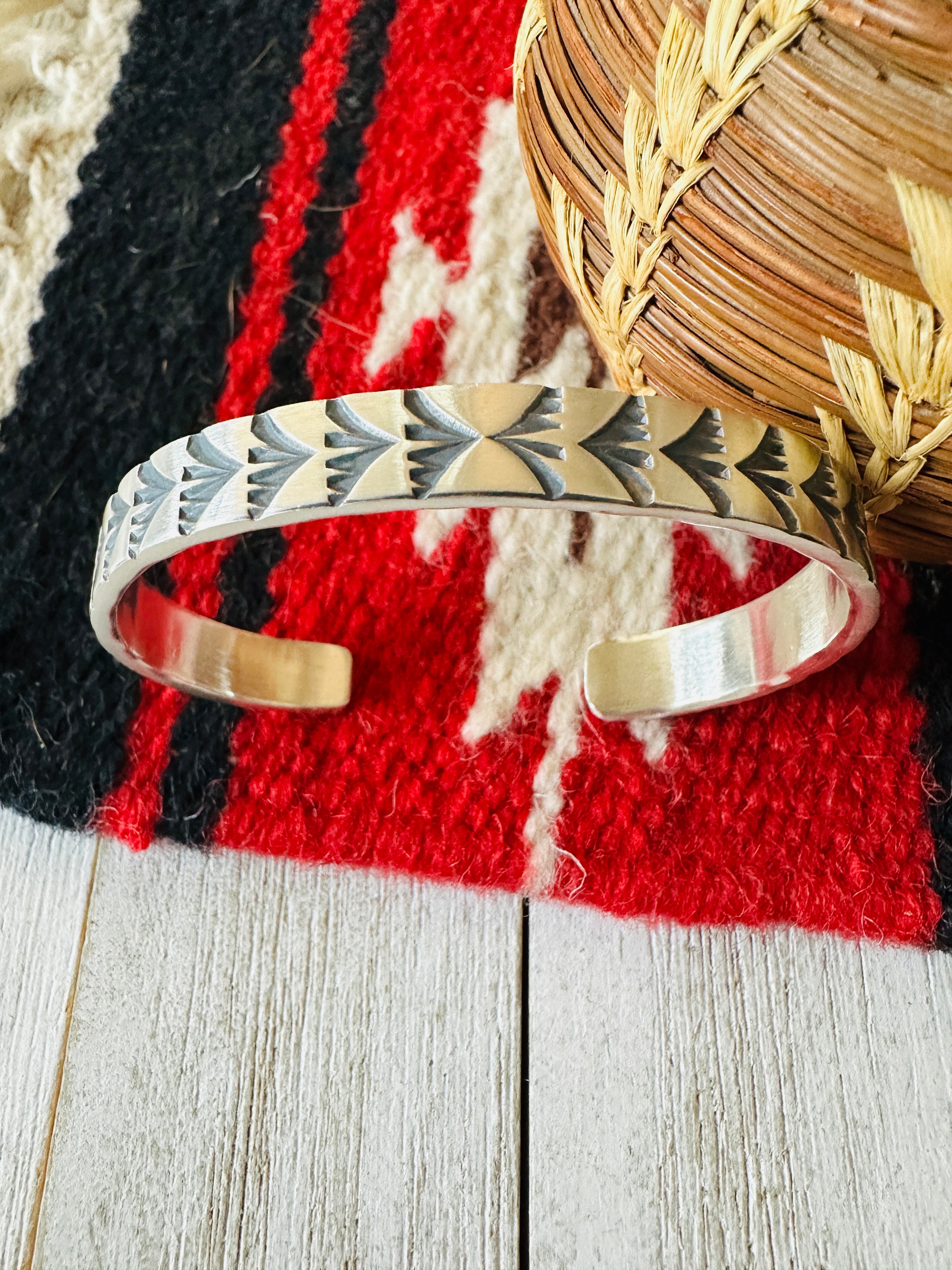 Navajo Hand Stamped Sterling Silver Cuff Bracelet