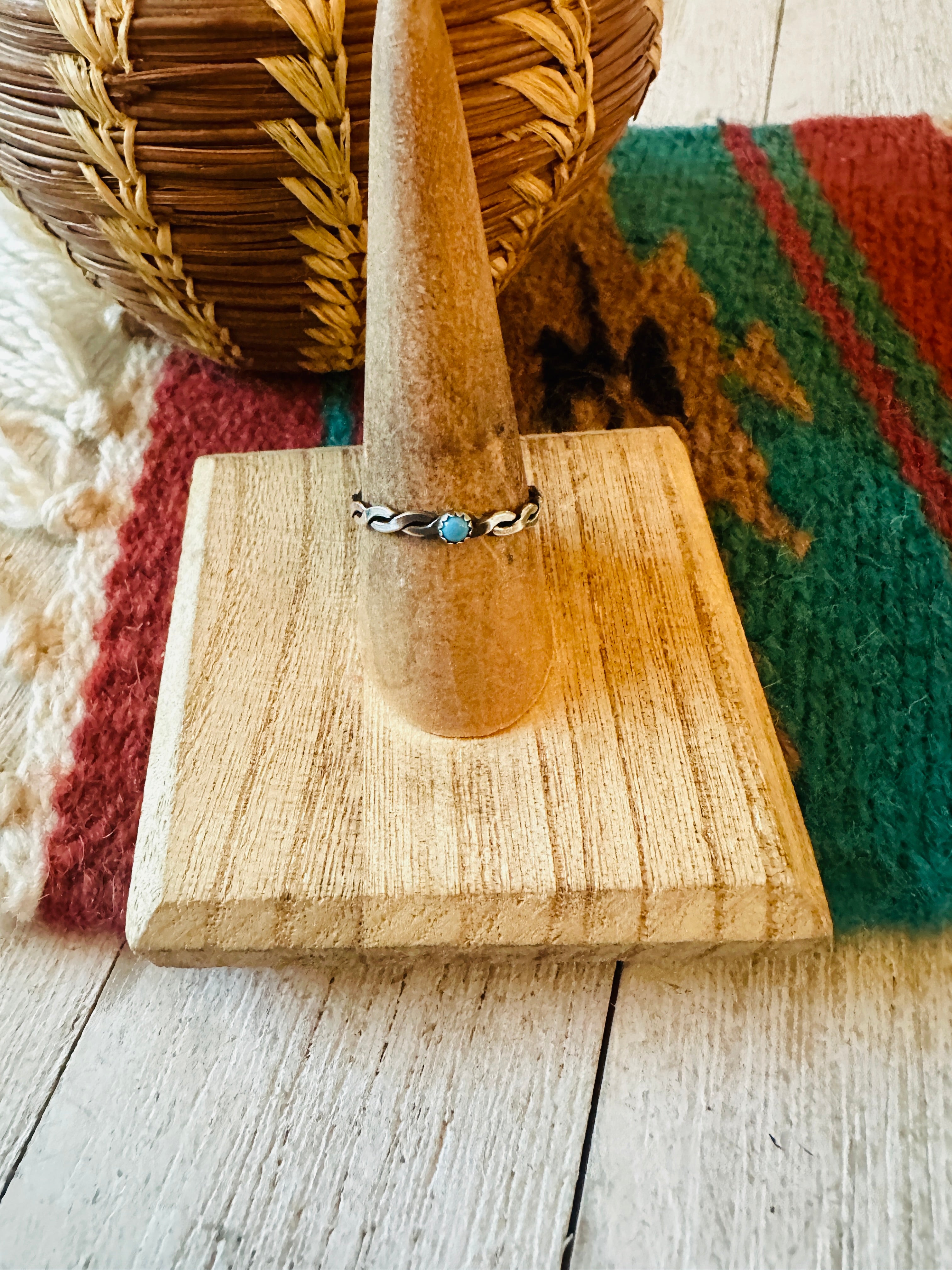 Navajo Sterling Silver & Turquoise Twisted Band Ring