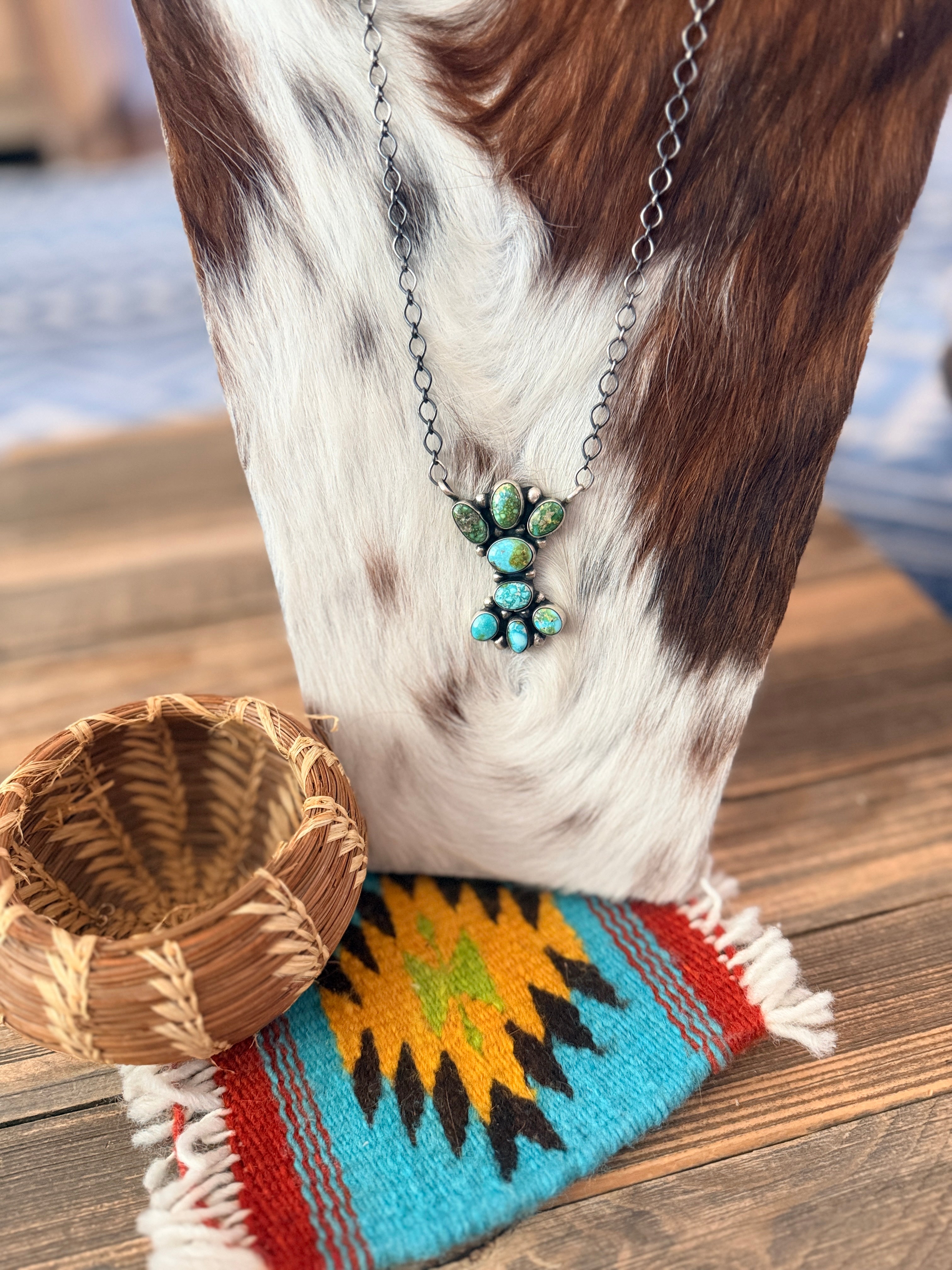 Handcrafted Sonoran Mountain Turquoise & Sterling Silver Cluster Necklace by Sheila Becenti