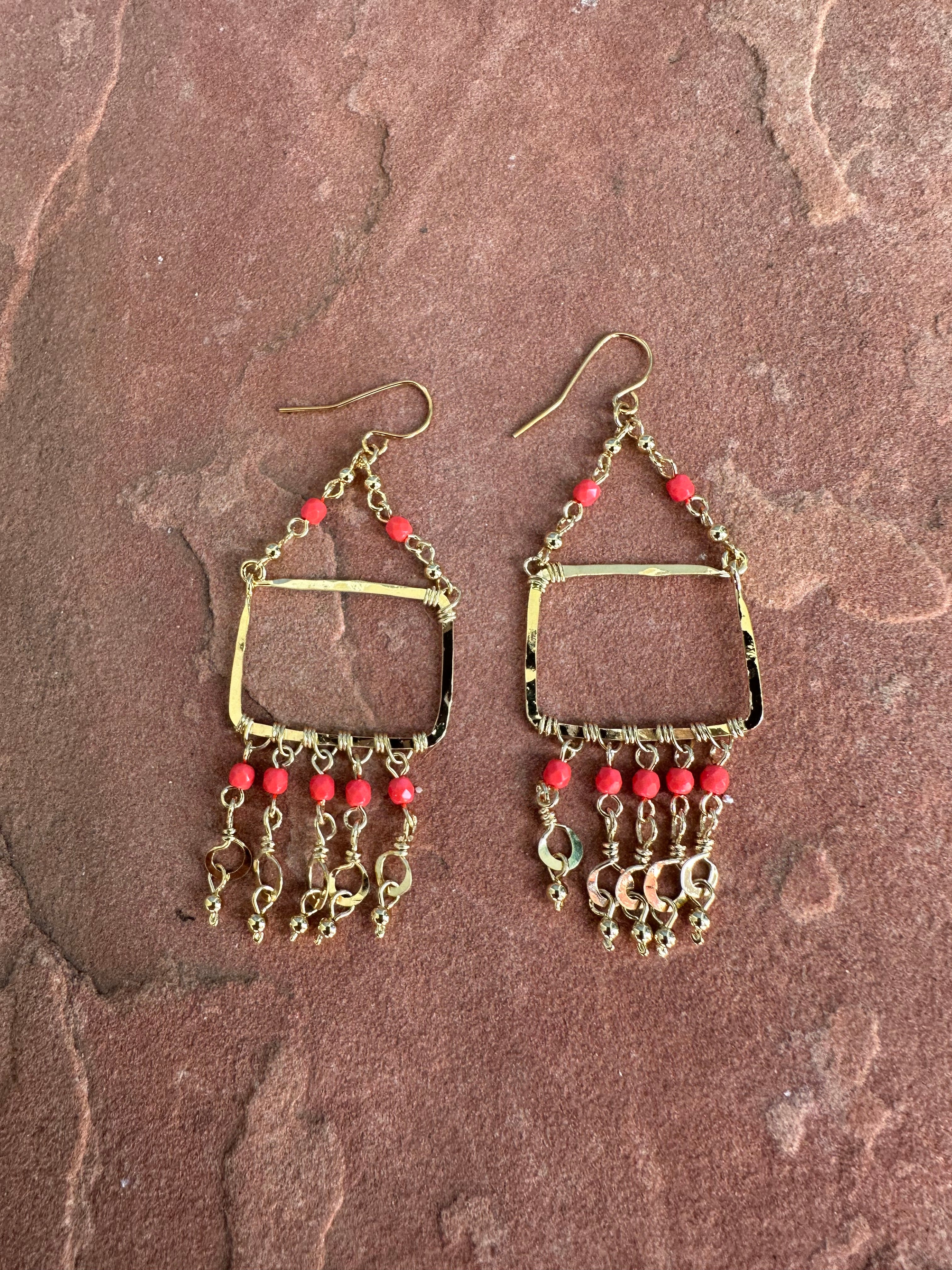 “The Golden Collection” September Sunrise Handmade Coral Colored Beaded & 14k Gold Plated Earrings