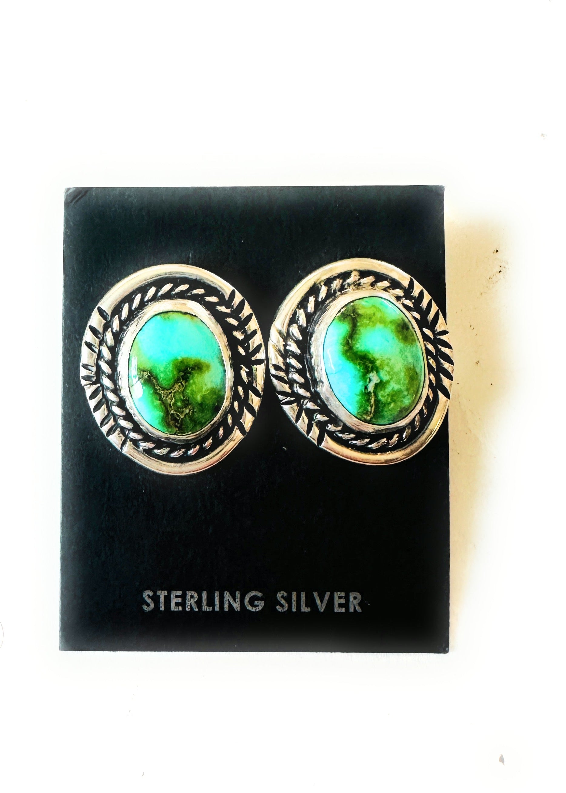 Navajo Sonoran Mountain Turquoise & Sterling Silver Stud Earrings Signed