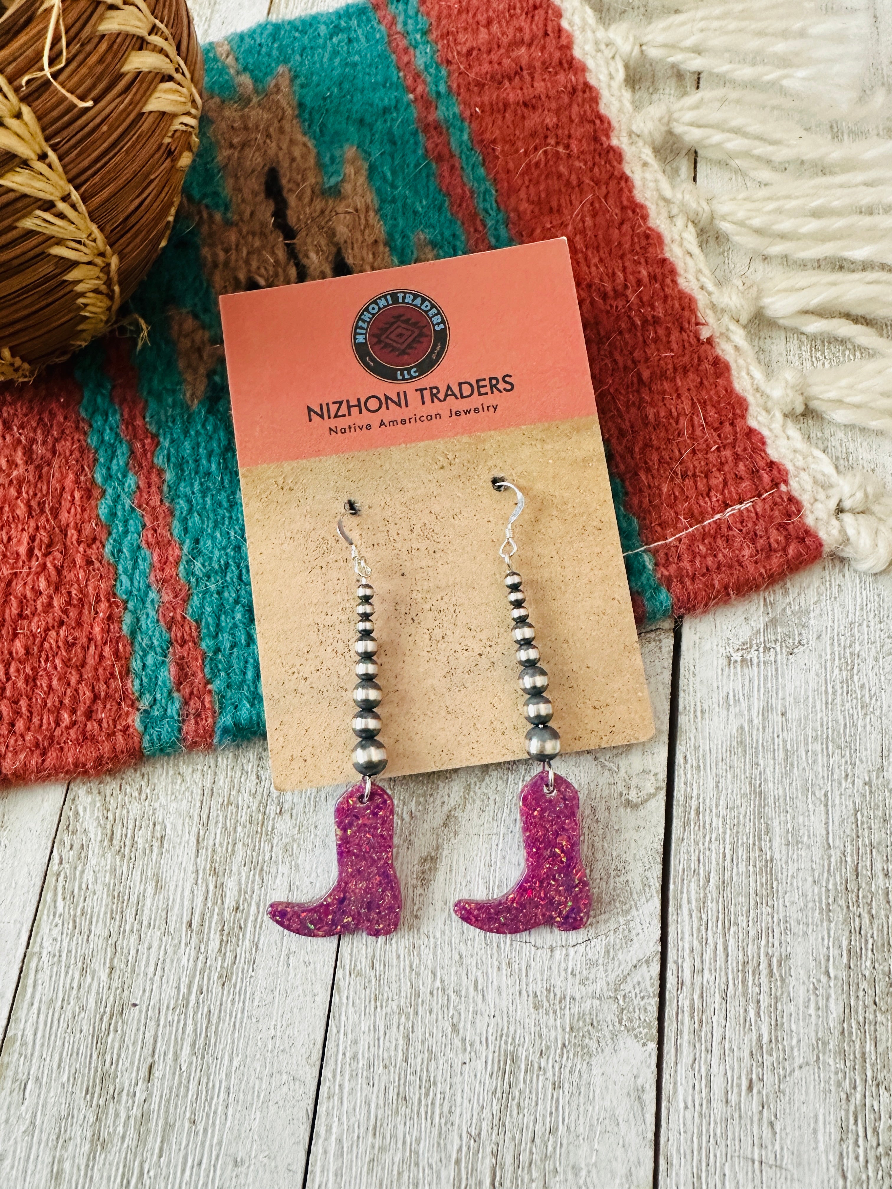 Summer Lovin’ Sterling Silver Pearl Beaded Opal Cowboy Boot Dangle Earrings