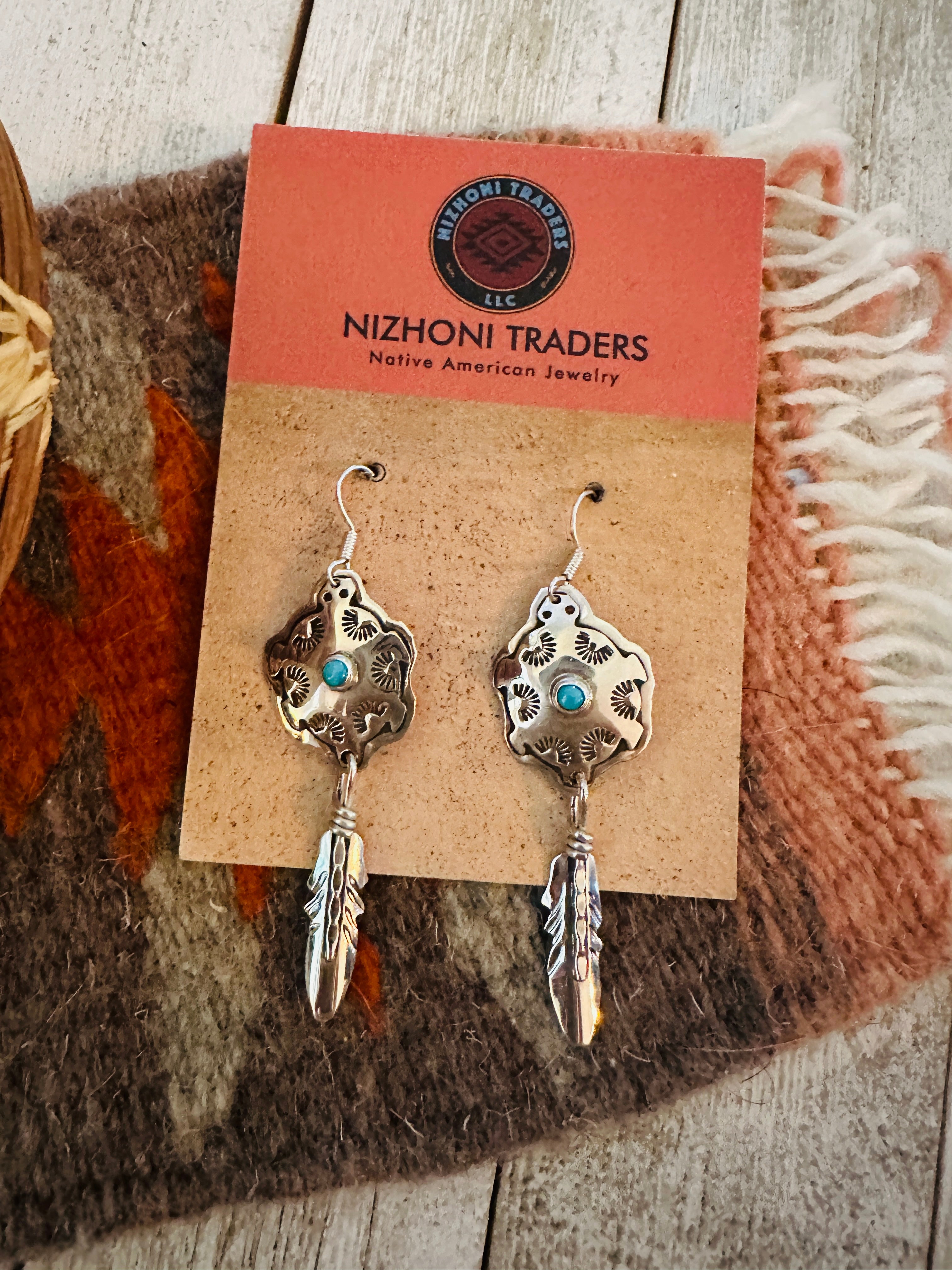 Navajo Sterling Silver & Turquoise Turtle Dangle Earrings