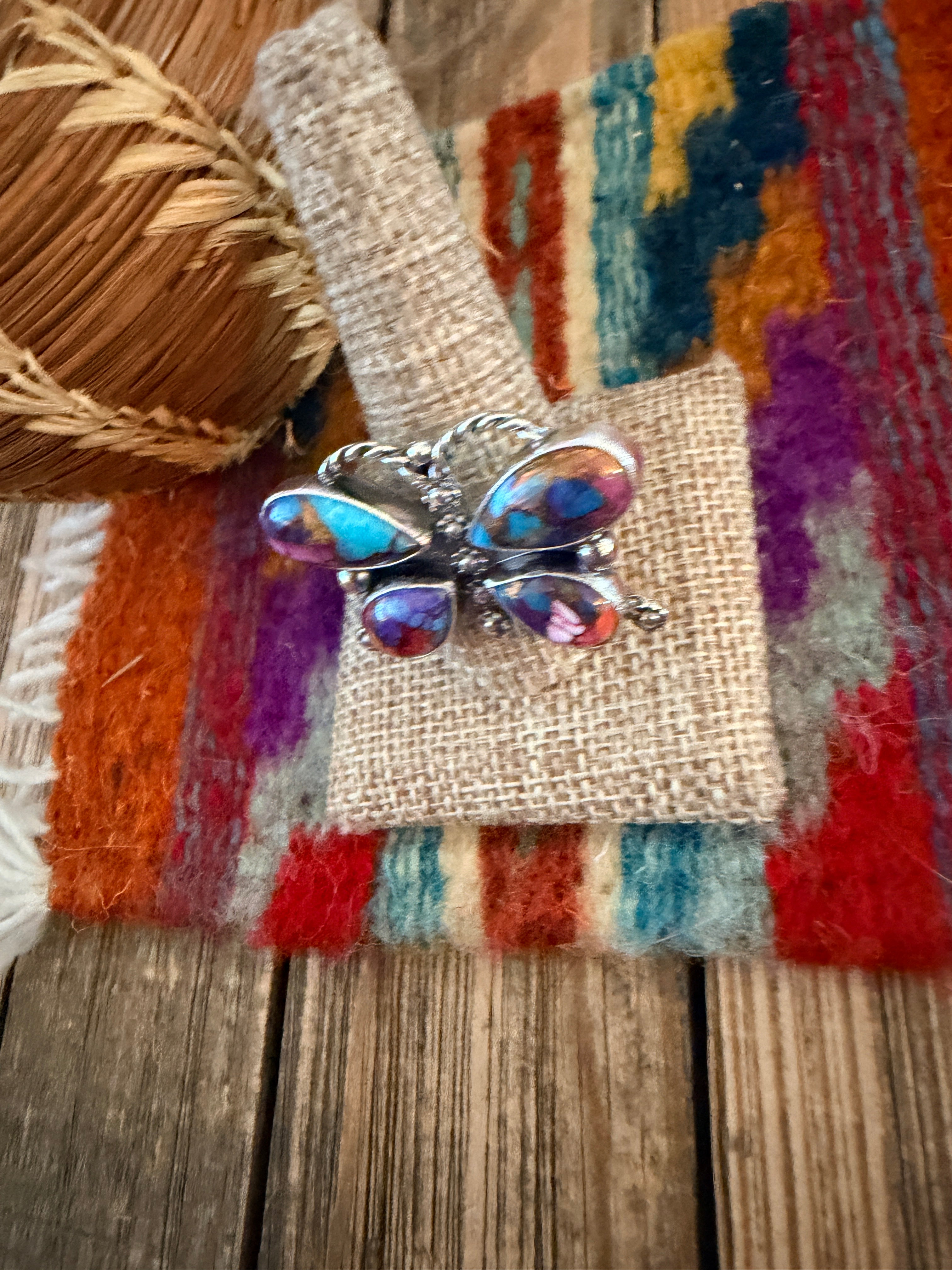 Handcrafted Pink Dream Mojave & Sterling Silver Adjustable Butterfly Ring