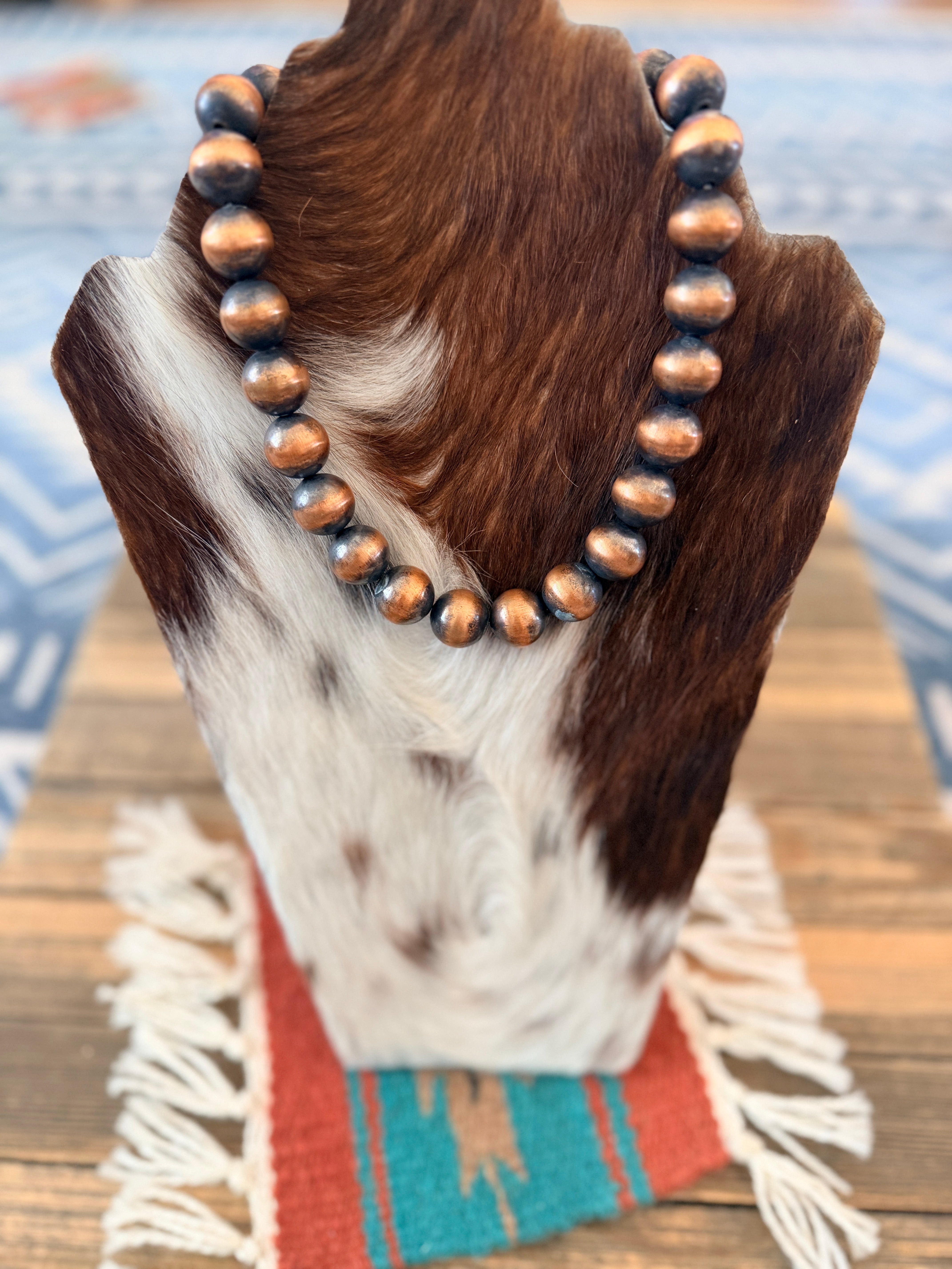 Handcrafted 16mm Copper Beaded 16” Necklace