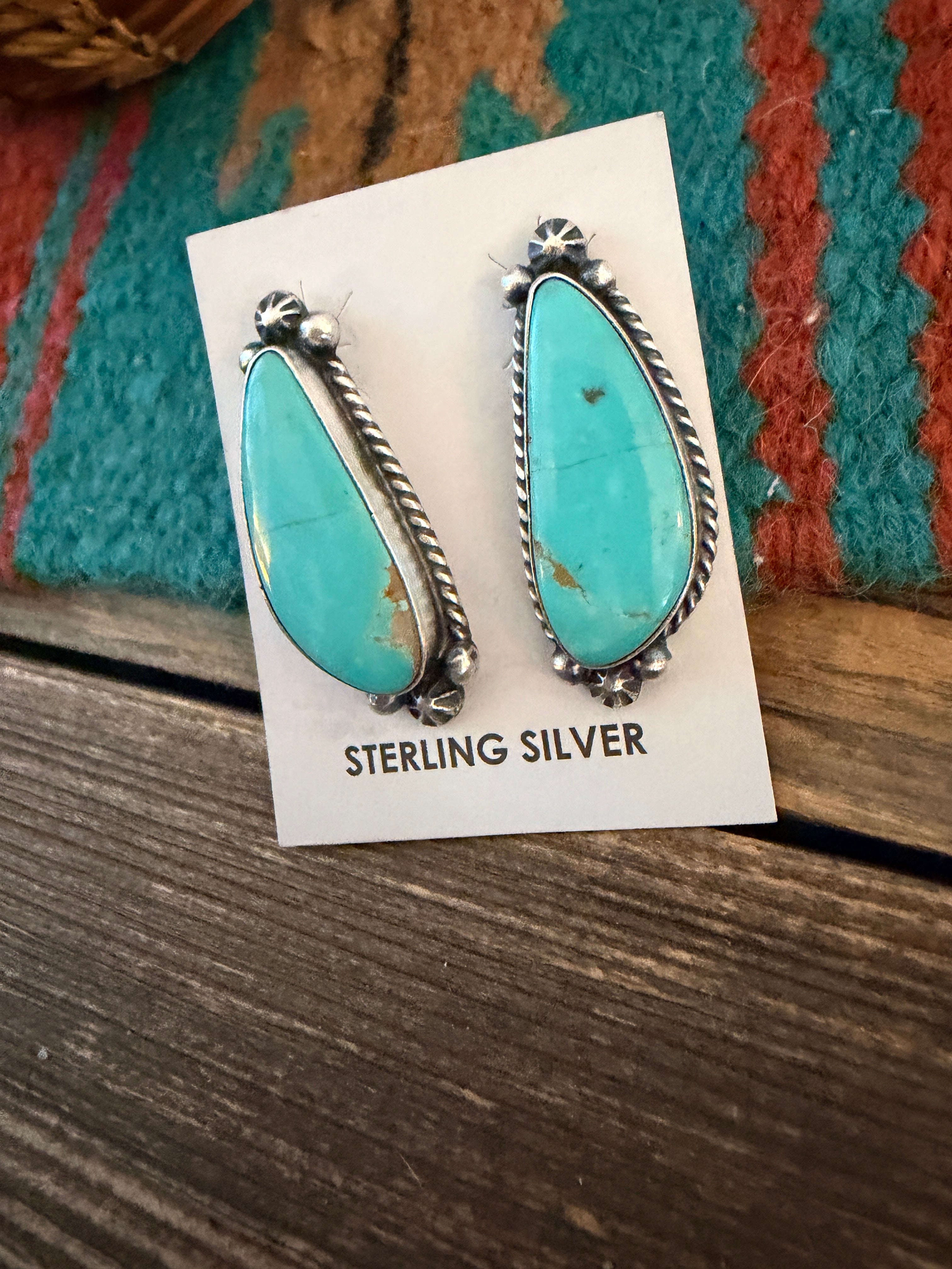 Handcrafted Turquoise & Sterling Silver Post Earrings