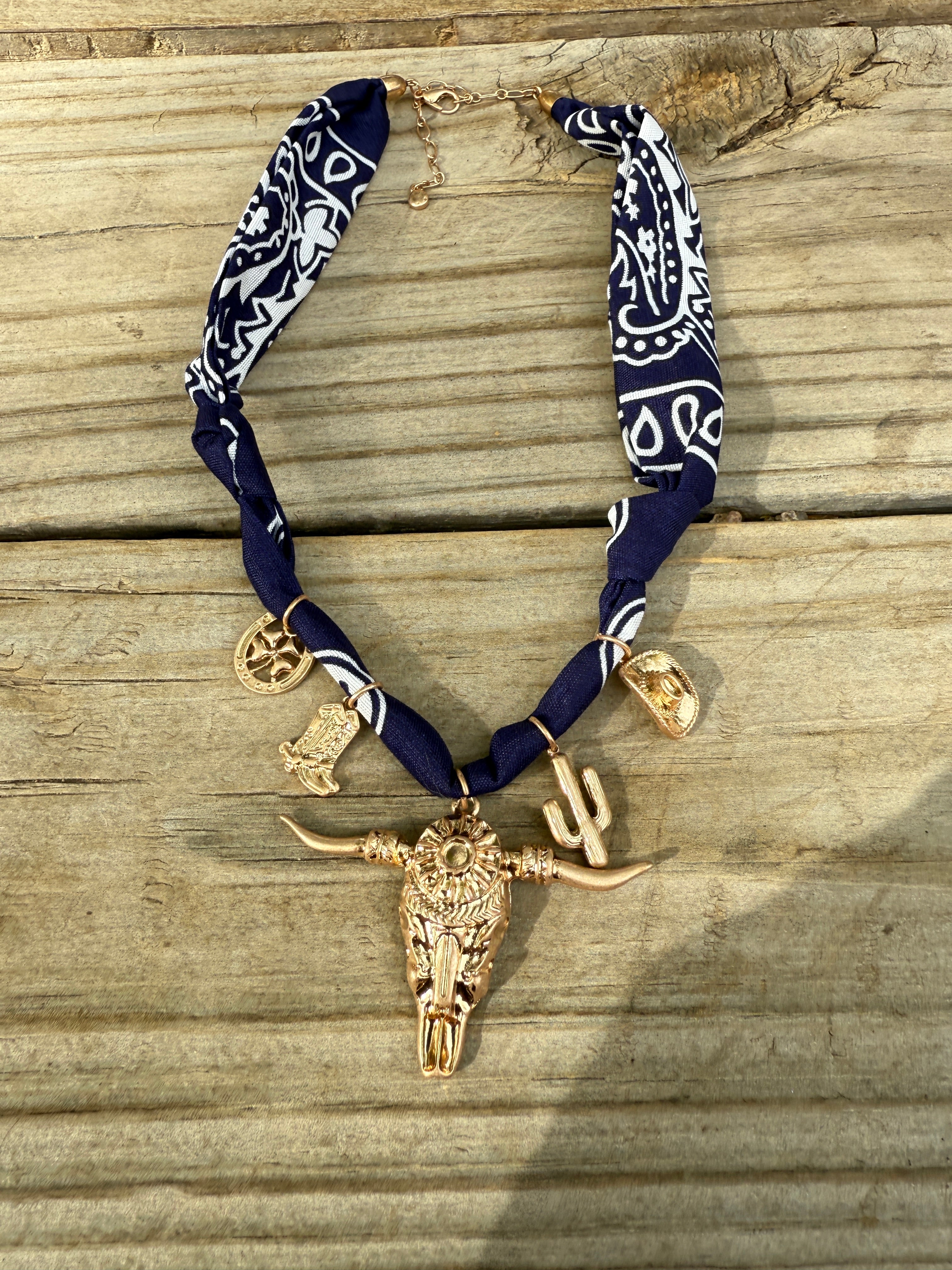 "THE GOLDEN COLLECTION" Handmade Bandana Charm Necklace NAVY