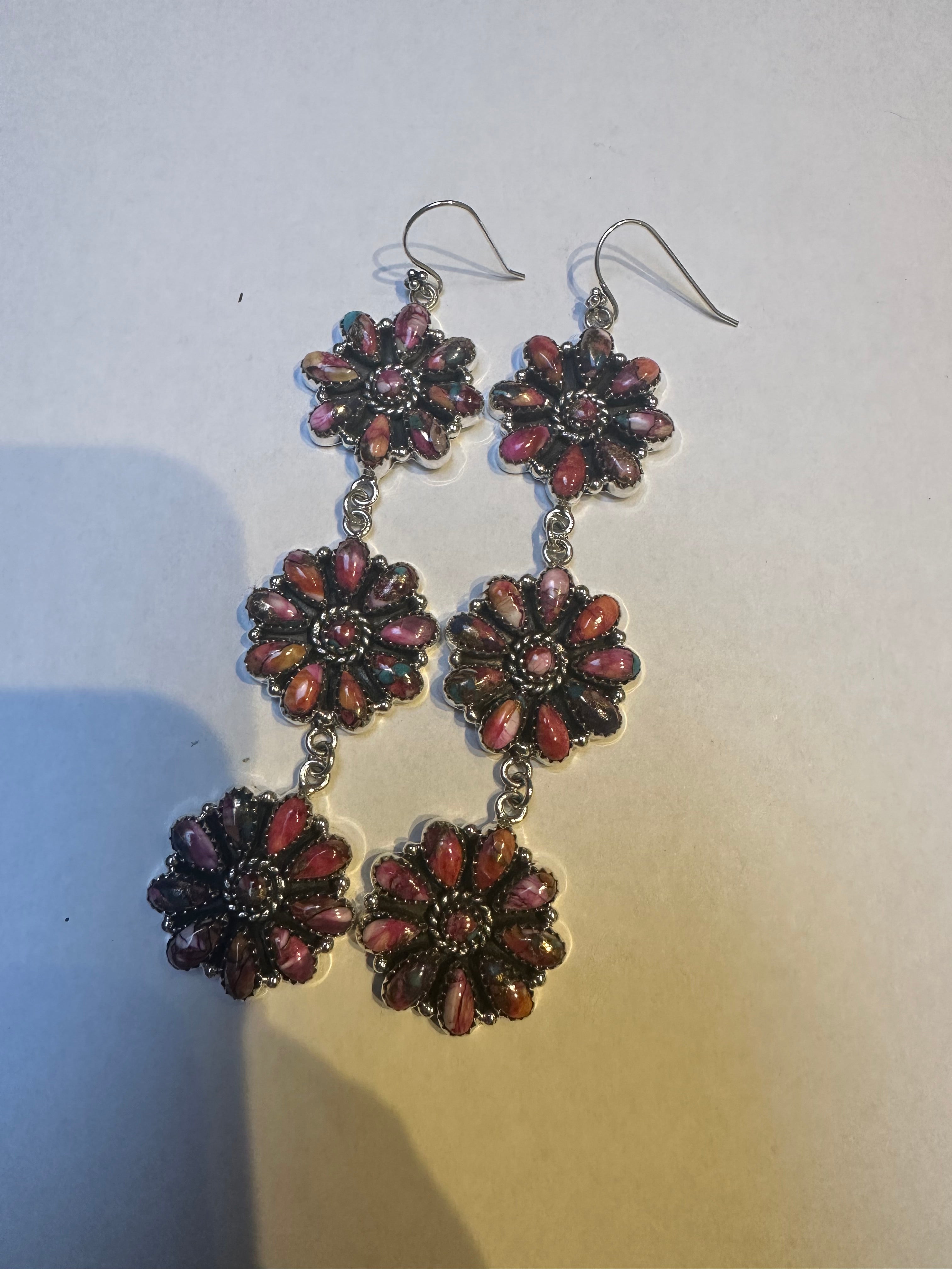 “Better Than Revenge” Handmade Pink Dream Mojave and Sterling Silver Flower Dangle Earrings