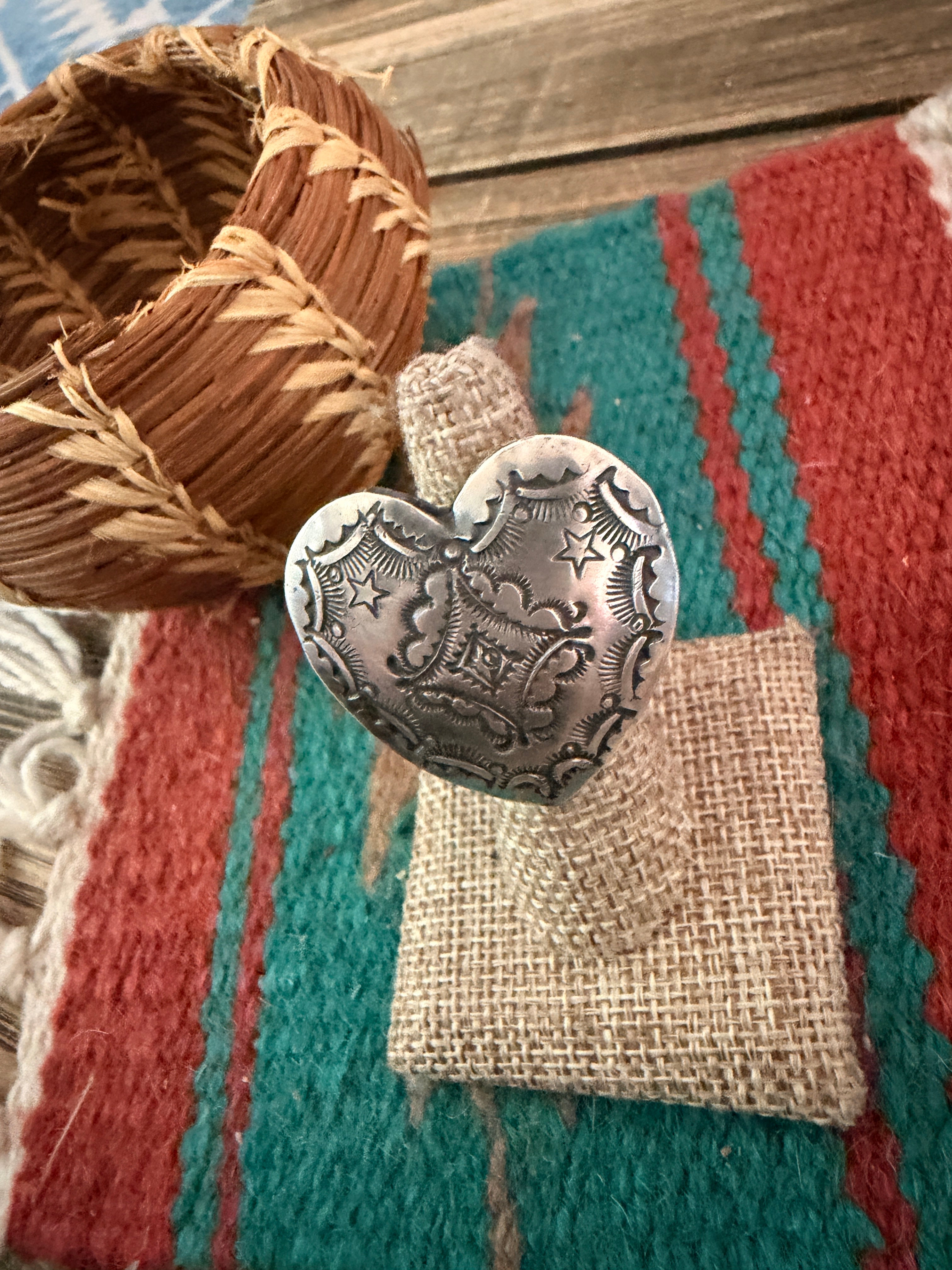 Handcrafted Sterling Silver Adjustable Heart Concho Ring by Vincent Platero