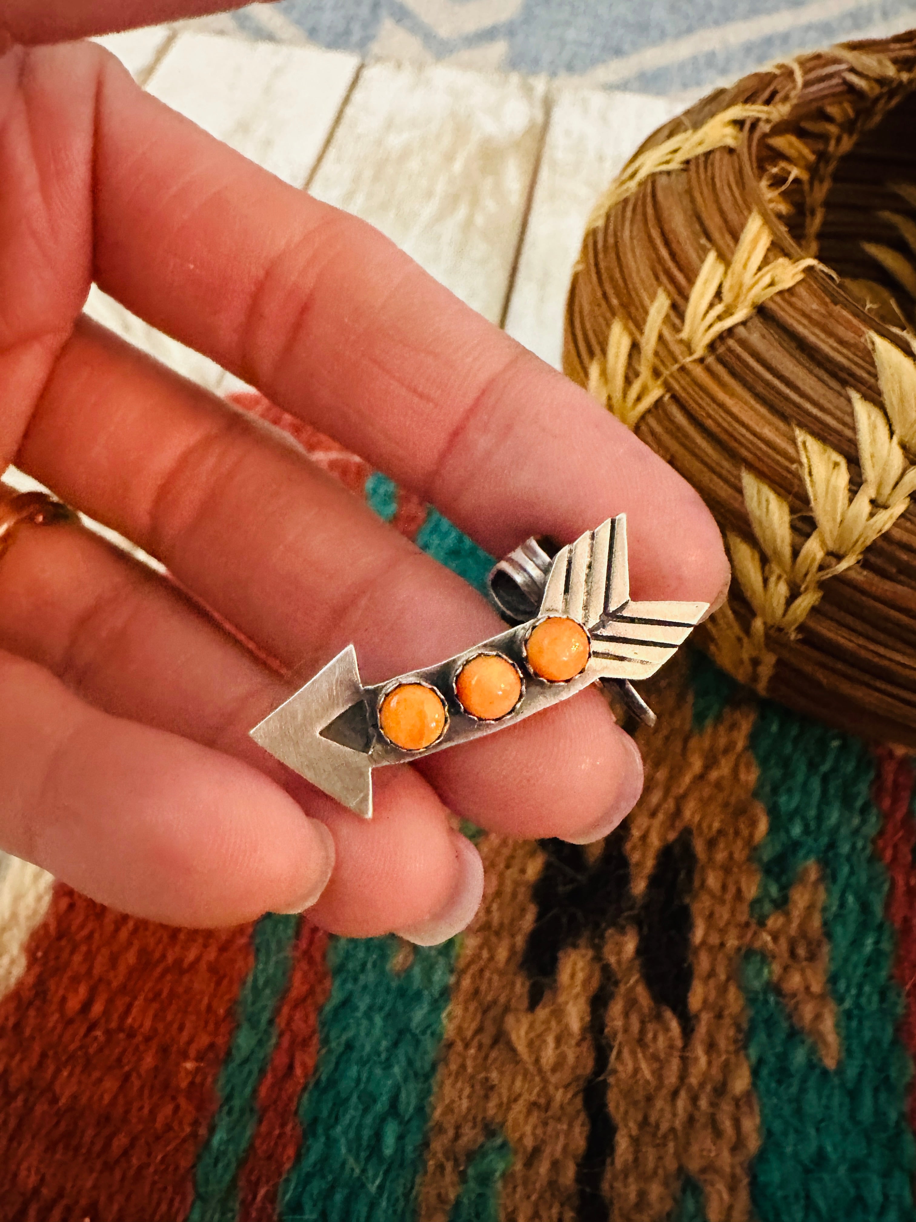 Navajo Orange Spiny & Sterling Silver Arrow Earring