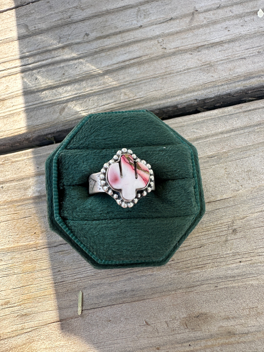 Handmade Sterling Silver Dahlia Rose Saguaro Cactus Adjustable Ring