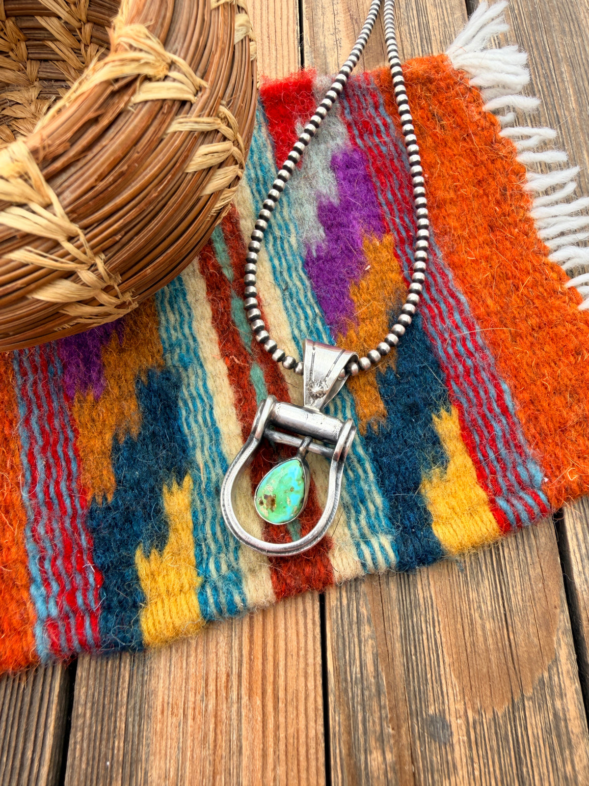 Handcrafted Sterling Silver & Turquoise Stirrup Pendant by Charles Johnson