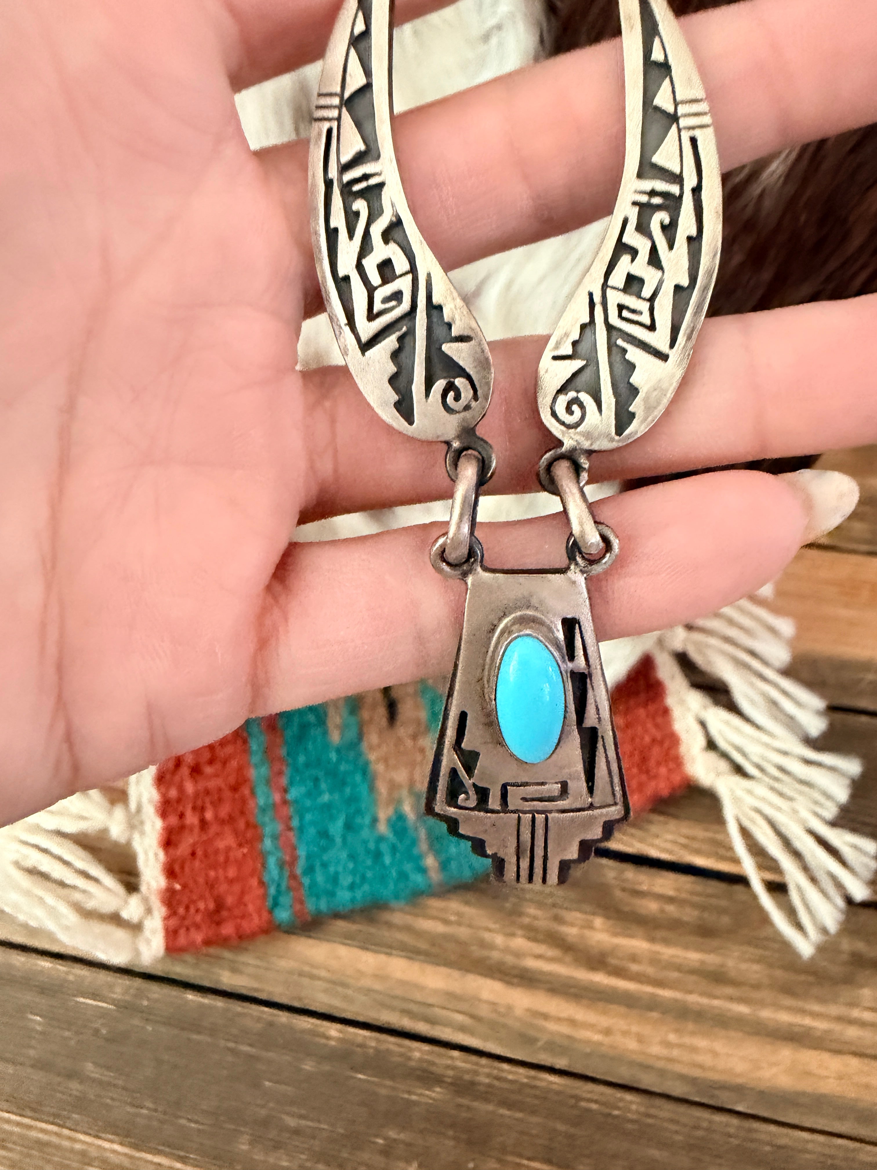 Old Pawn Handcrafted Sterling Silver and Turquoise Necklace
